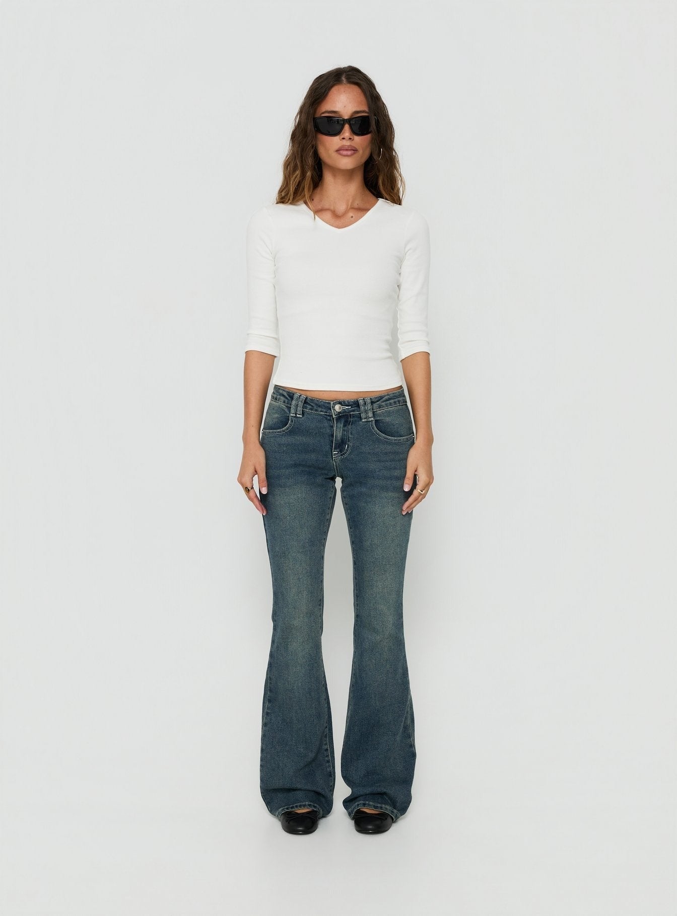 Clynee Ultra Low Rise Bootleg Jeans Dirty Blue