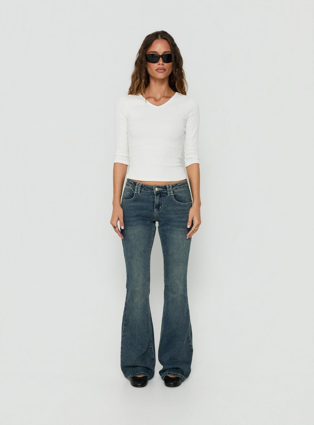 Clynee Ultra Low Rise Bootleg Jeans Dirty Blue