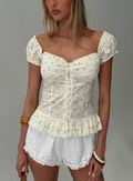 Suiter Frill Detail Top Cream Floral
