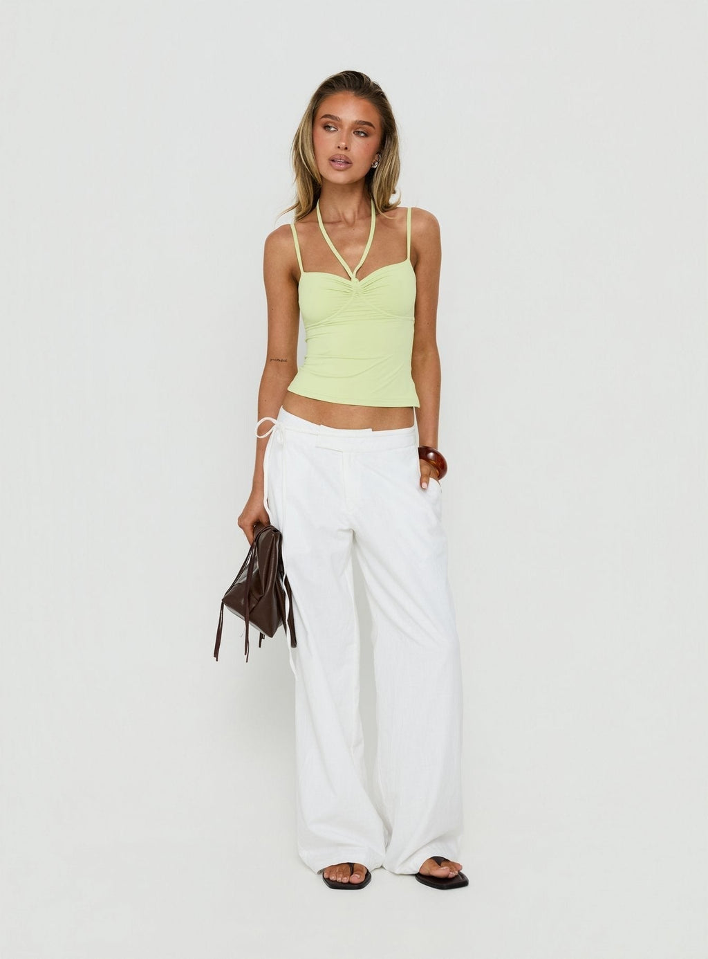 Isamie Drawstring Tie Wrap Top Lime