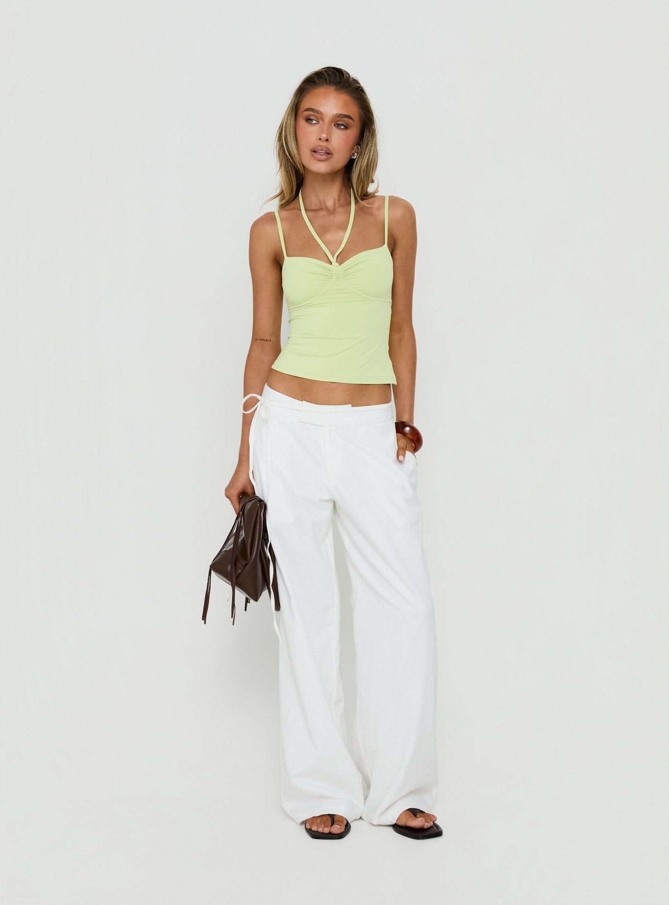 Isamie Drawstring Tie Wrap Top Lime