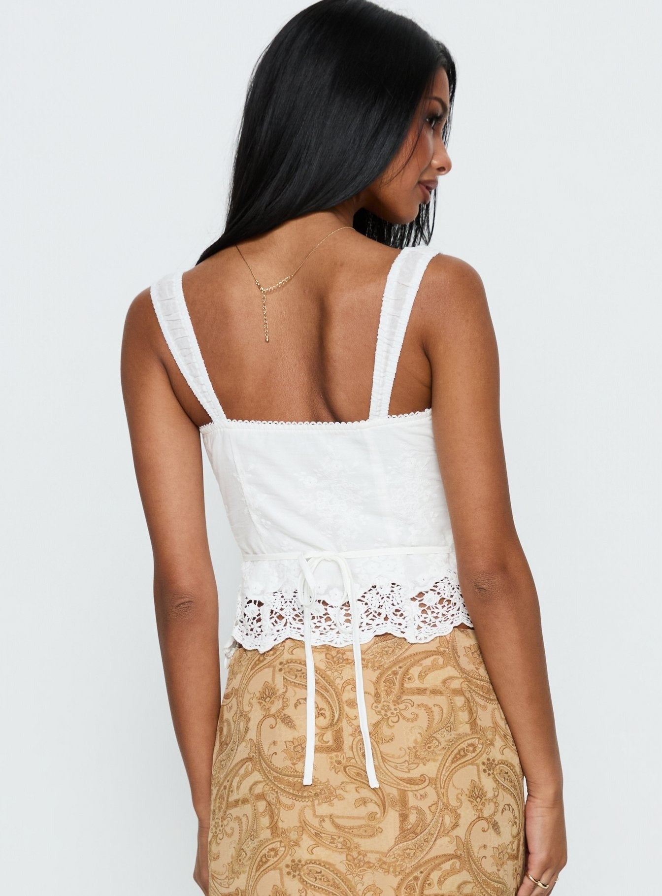 Starlina Lace Trim Cami Top White