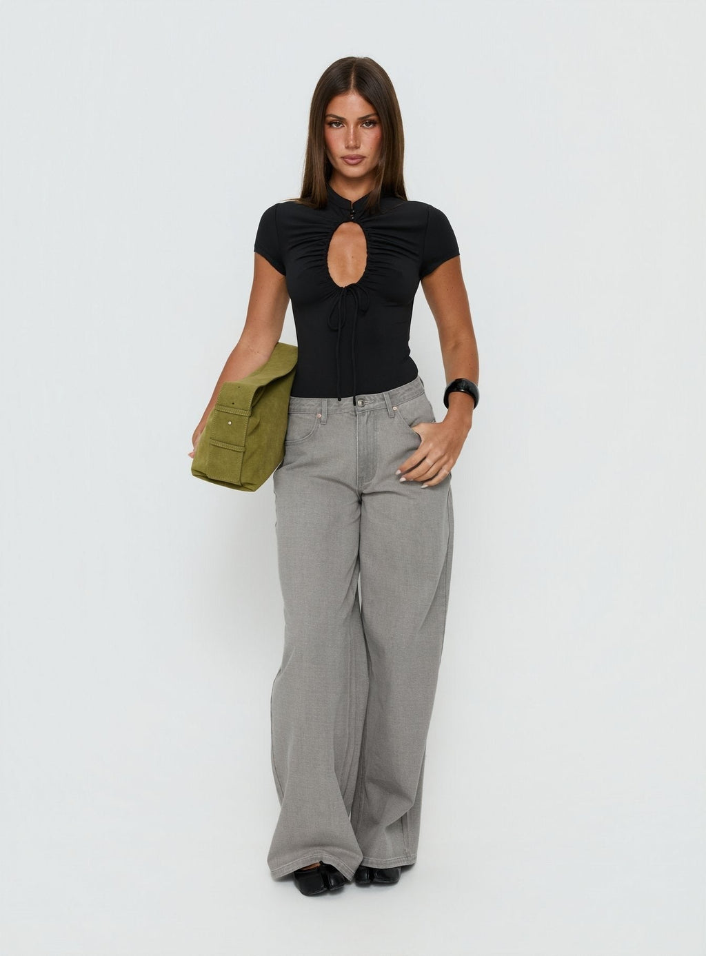 Naylor Mid Rise Wide Leg Jeans Light Grey Wash