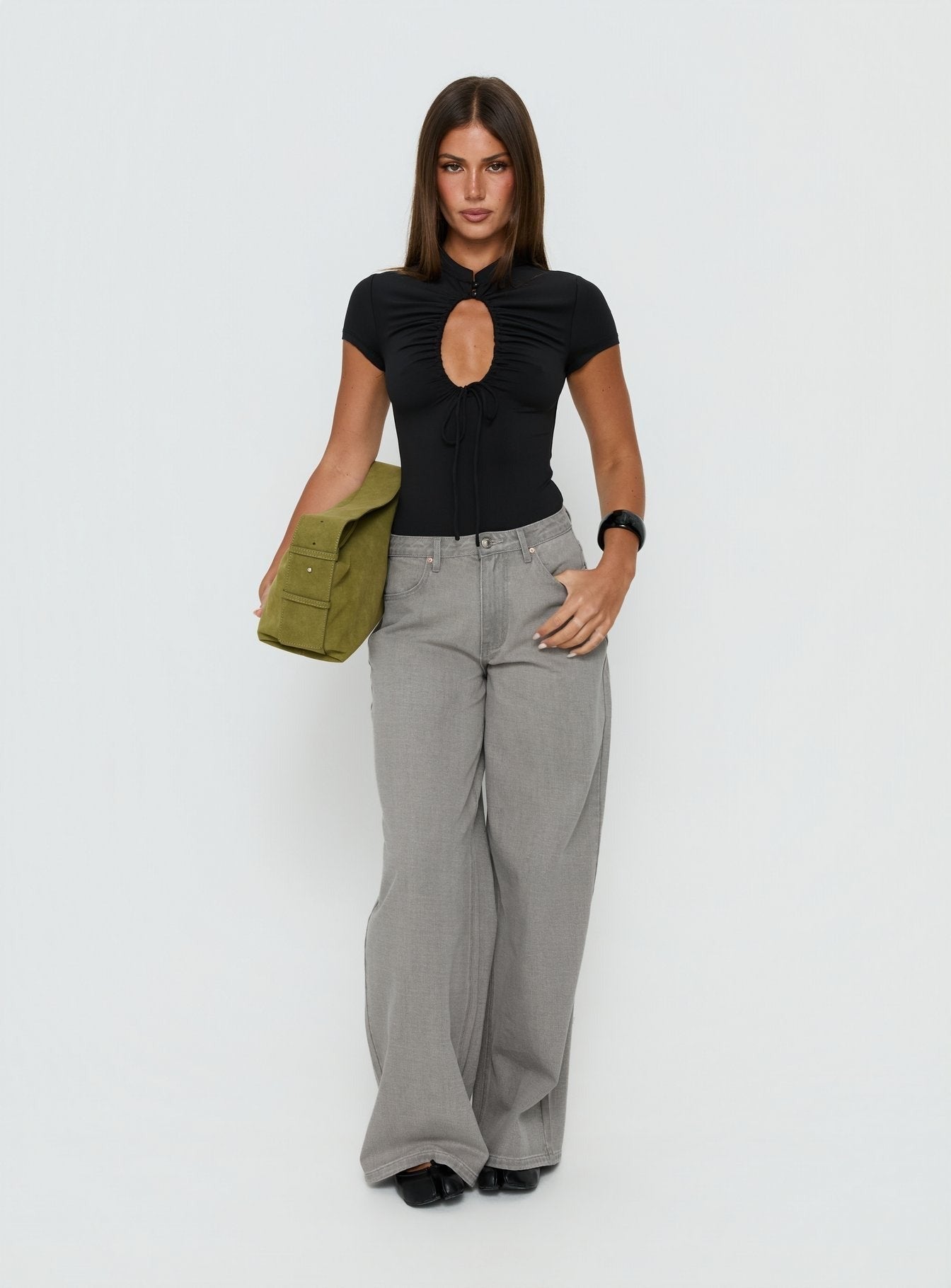 Naylor Mid Rise Wide Leg Jeans Light Grey Wash