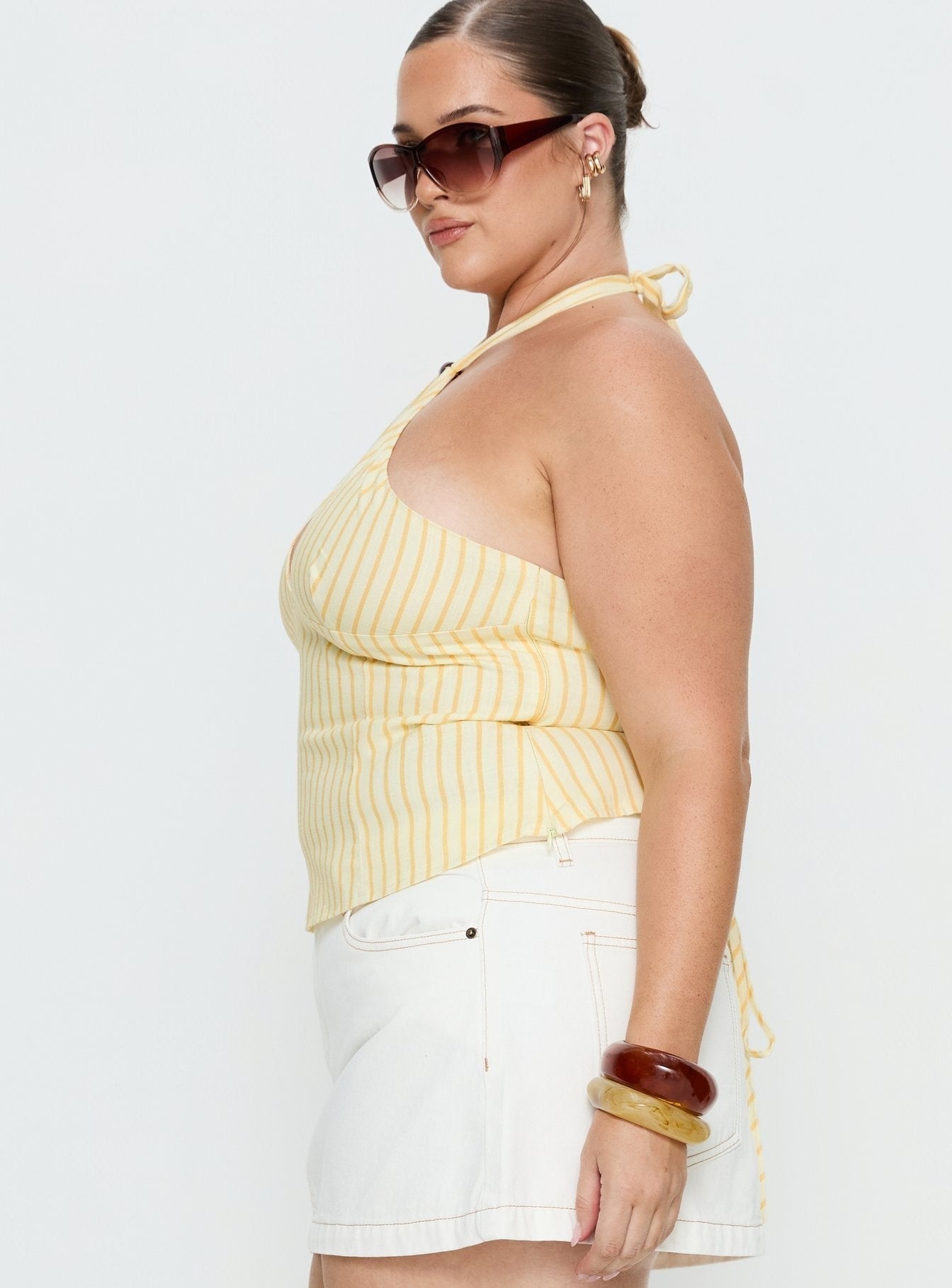 Electric Night Halter Tie Back Top Yellow Stripe Curve