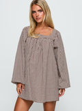Lilibet Long Sleeve Mini Dress Brown Check