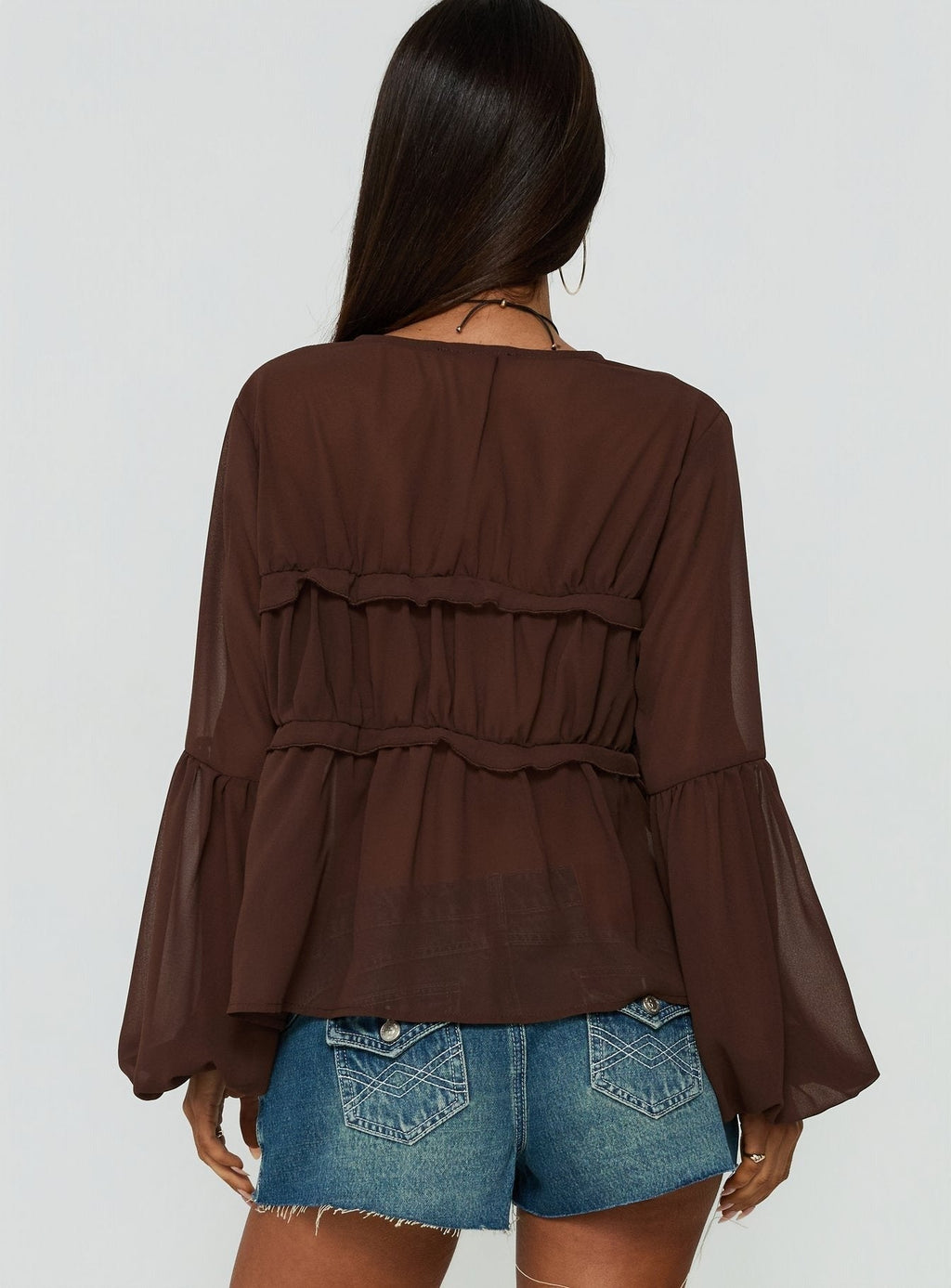 Chasing Sunsets Sheer Long Sleeve Top Chocolate