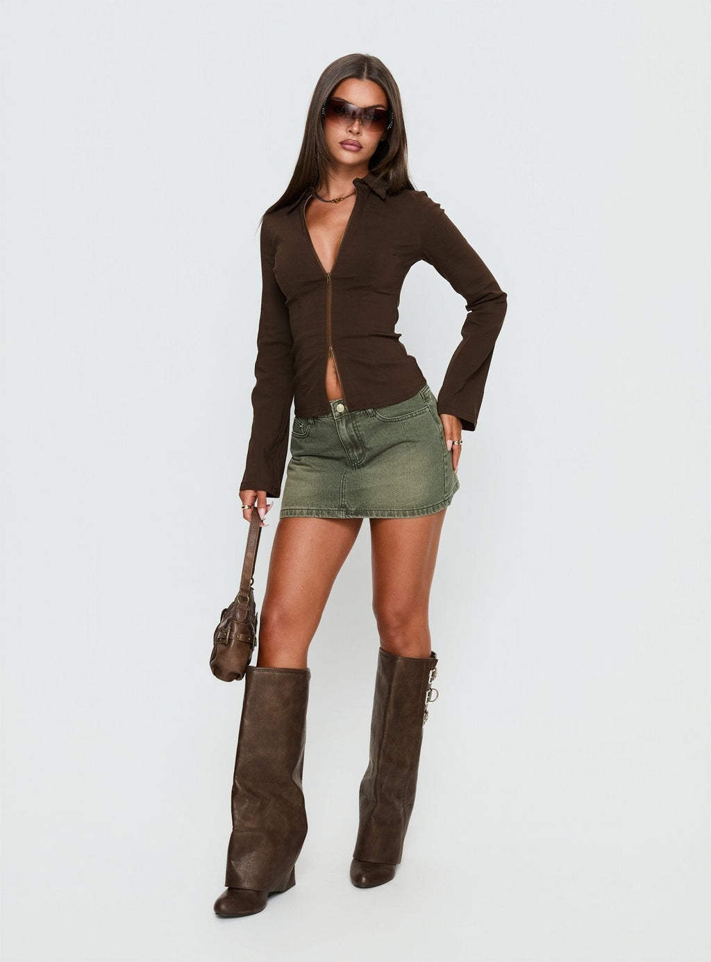 Laynee Butterfly Mini Skirt Washed Green