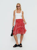 Raenah Asymmetrical Midi Skirt Red Paisley
