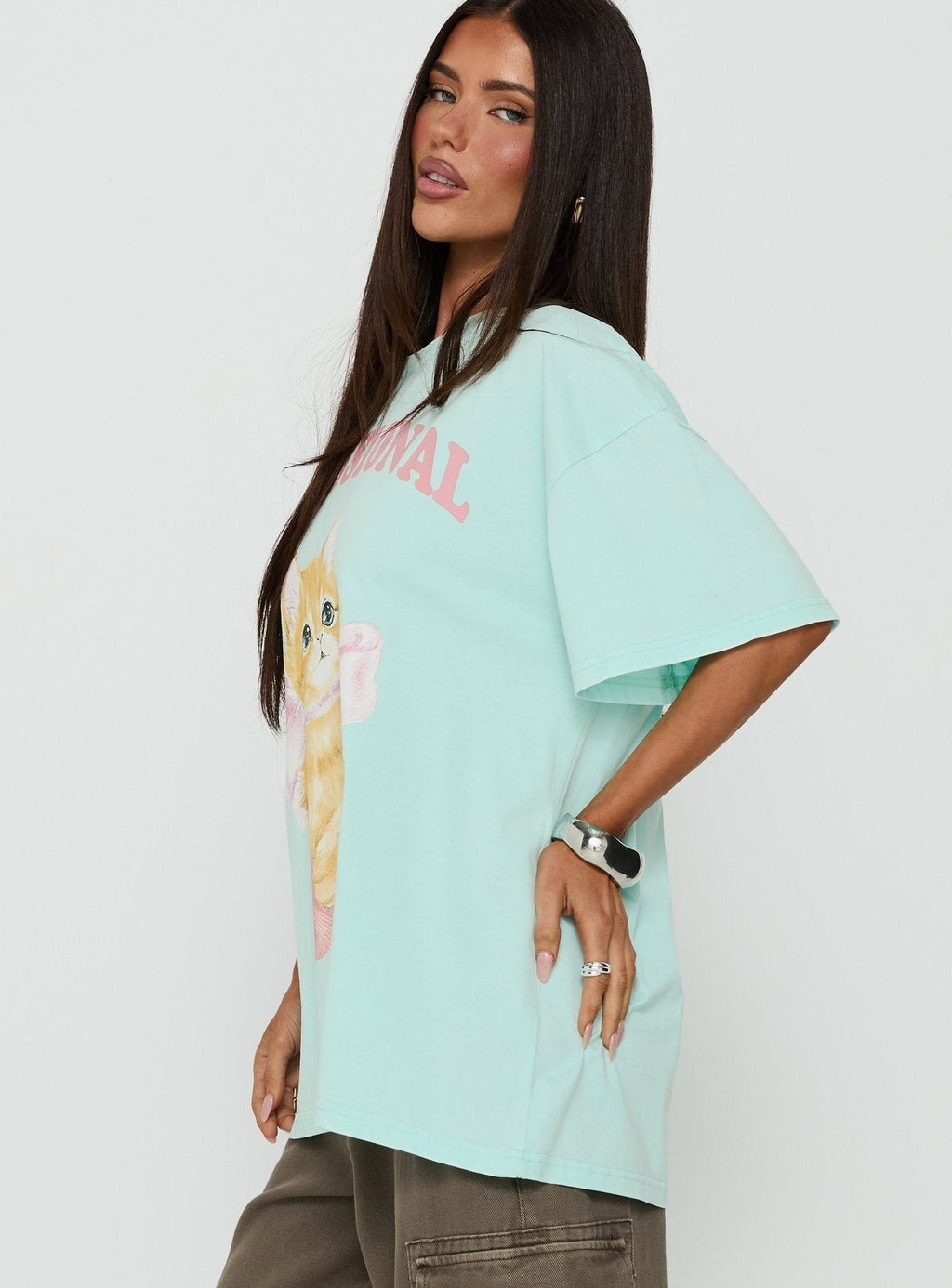 Delusional Kitty Oversized Graphic Tee Jelly Mint