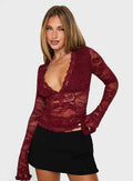 Kecia Long Sleeve Lace Top Burgundy