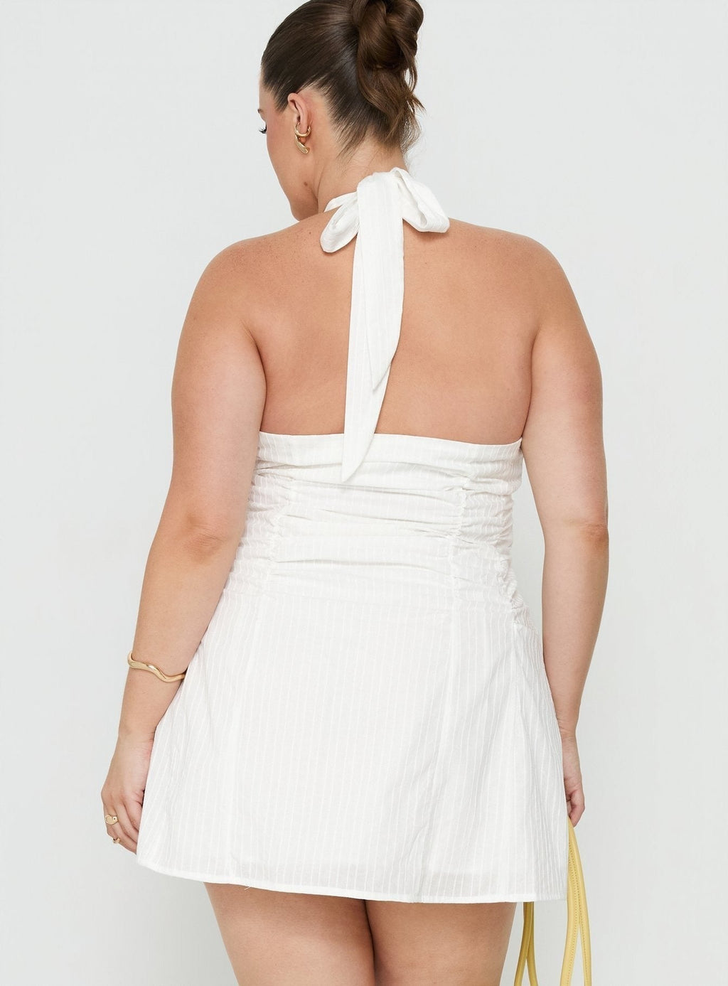 Silver Springs Halter Ruched Mini Dress White Curve