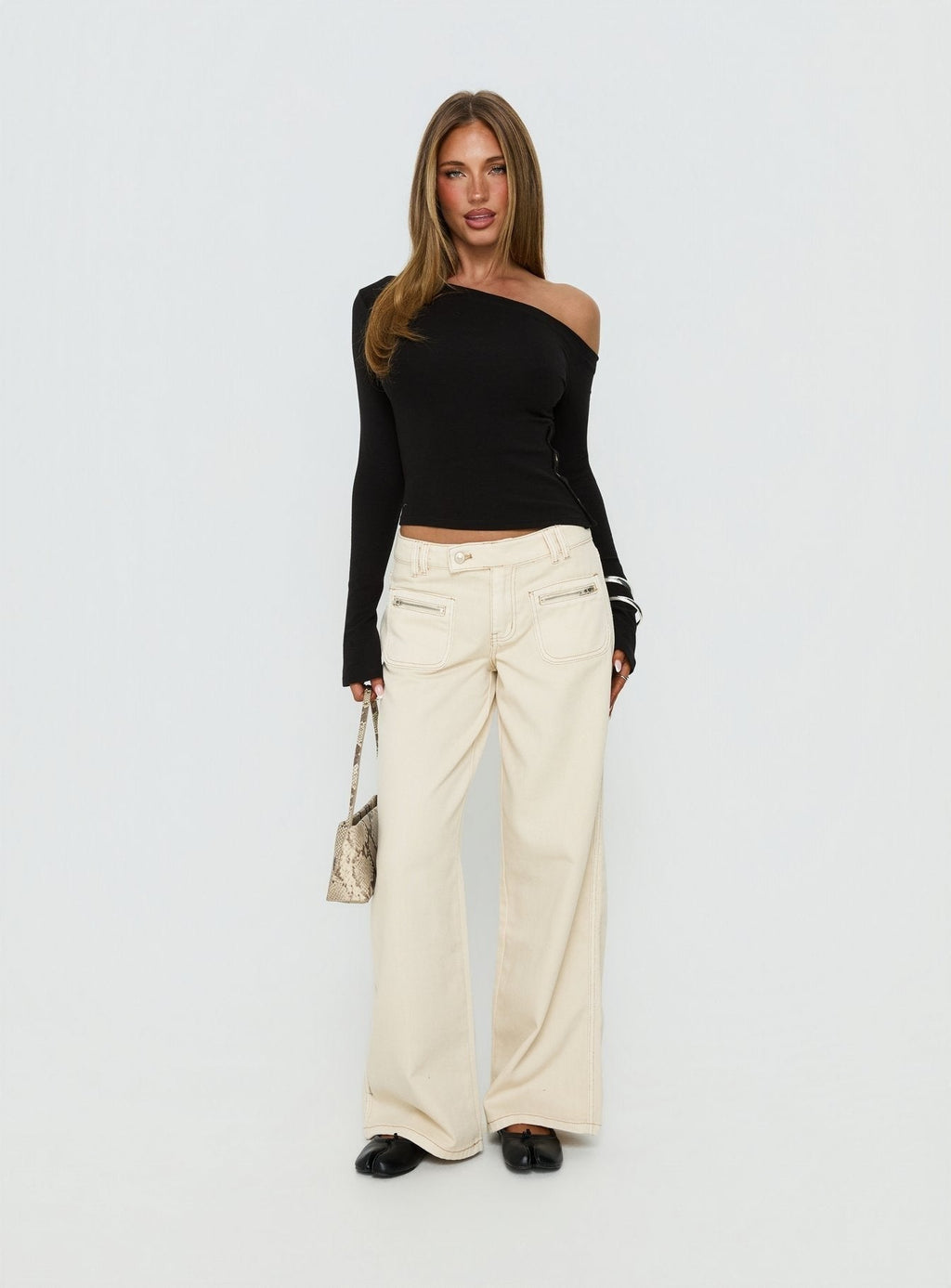 Think of Me Long Sleeve One Shoulder Top Black