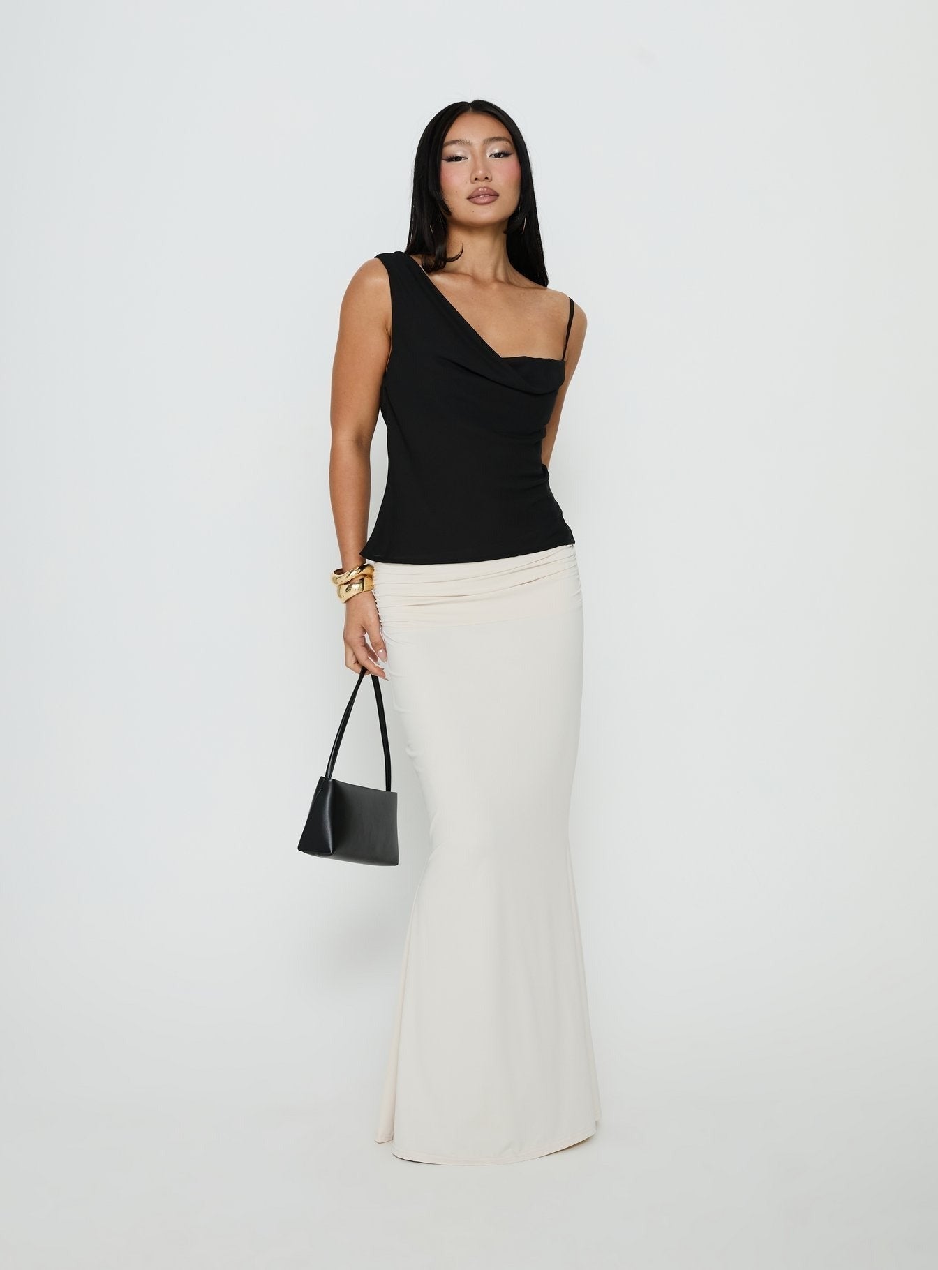 Winding Roads Layered Asymmetrical Top Black