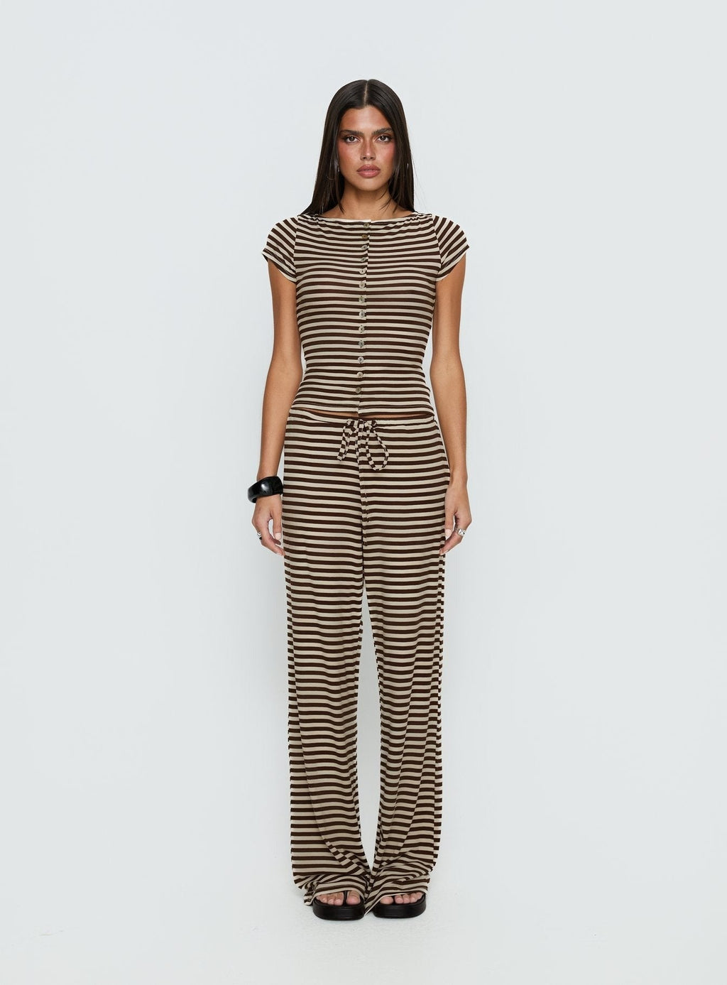 Gavrielle Jersey Wide Leg Pants Chocolate / Cream Stripe