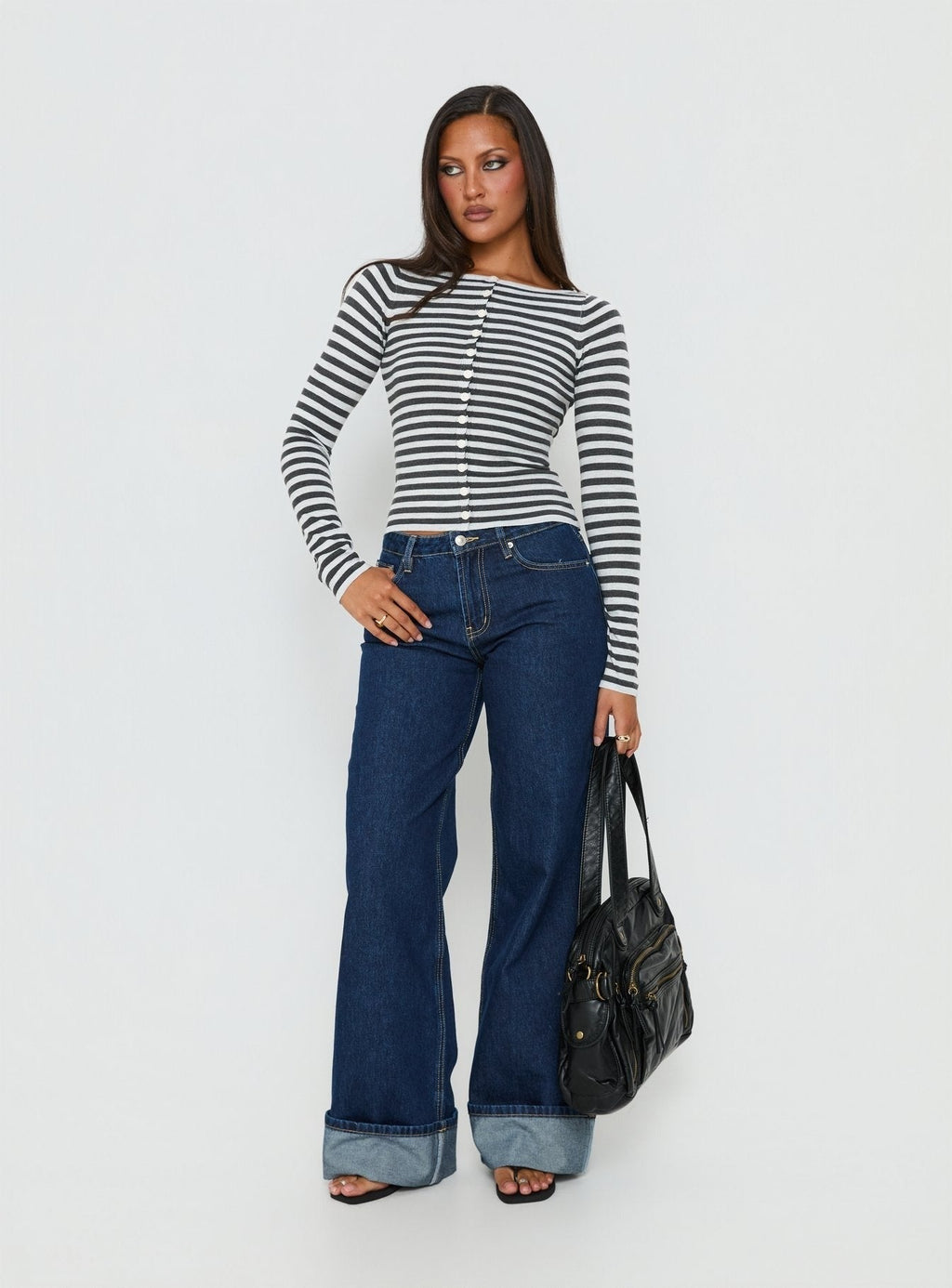 Vesira Button Detail Long Sleeve Knit Cardigan Stripe