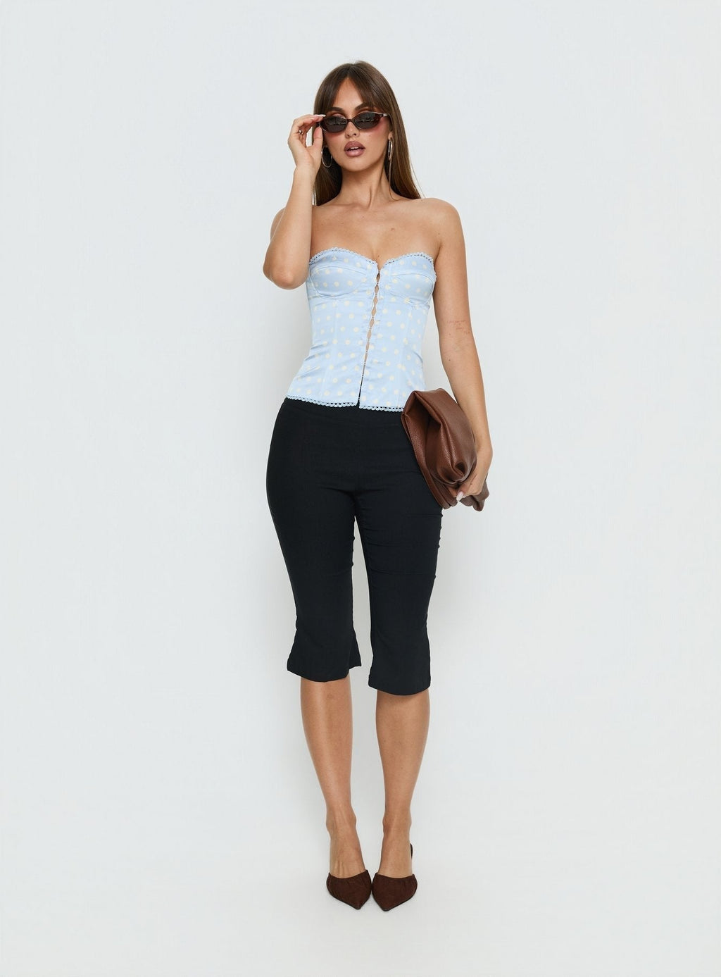 Jazzy Strapless Corset Top Blue / Lemon Polka