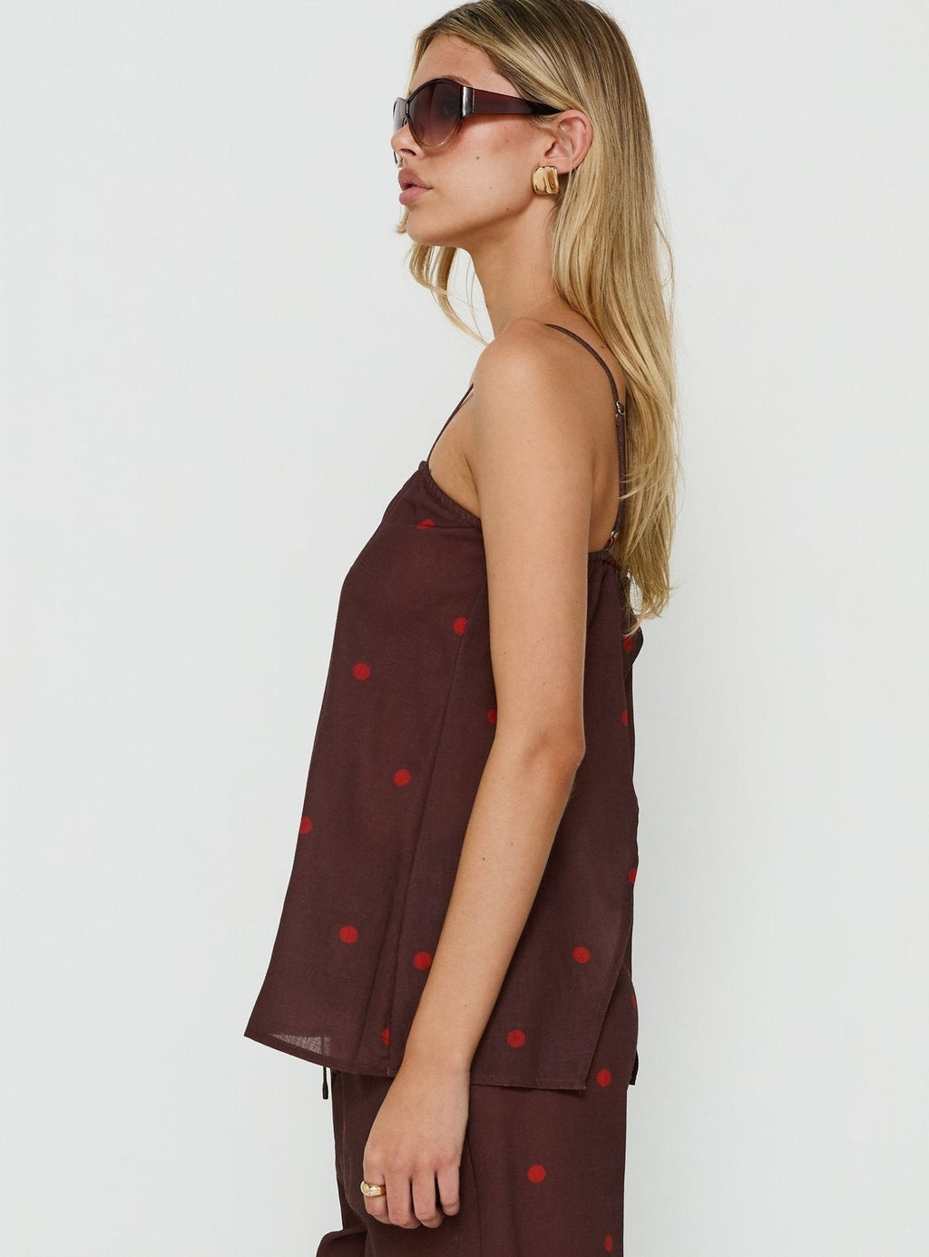 Bellara Longline Cami Top Chocolate / Red Polka Dot