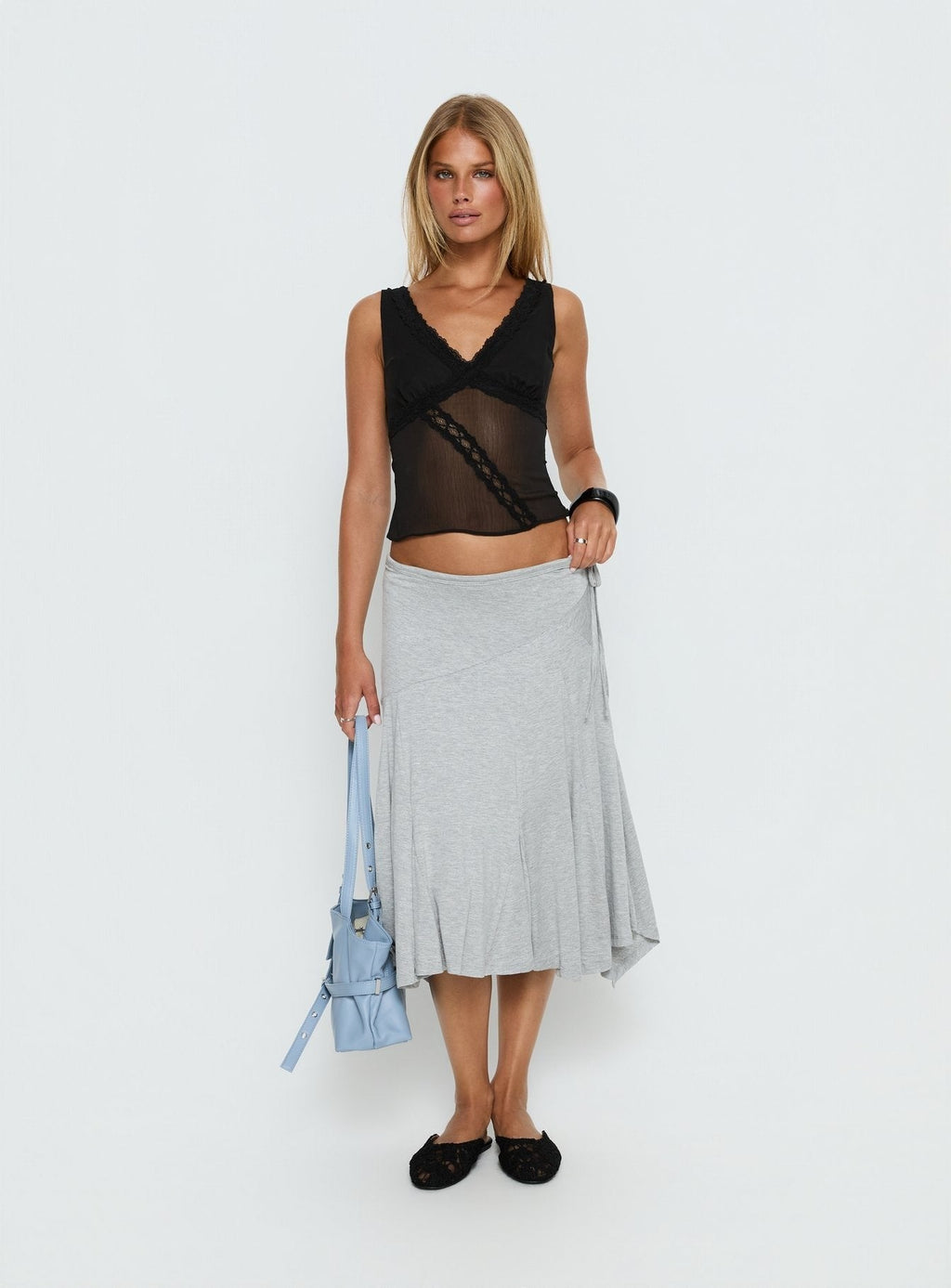 No Place Like Home Lace Trim V-Neck Top Black