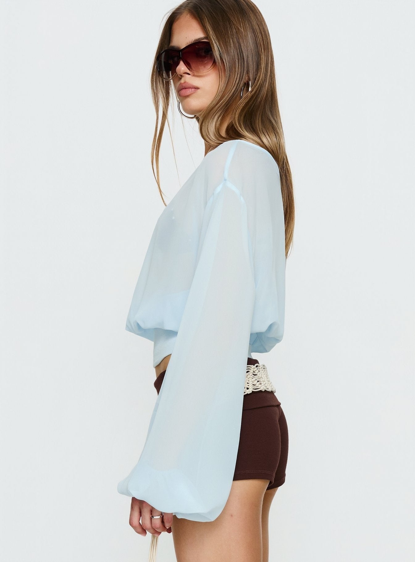 Idalina Slouchy Chiffon Top Blue