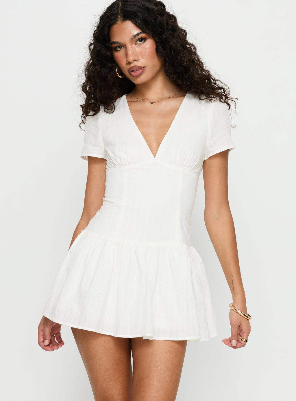 Carabelle Plunge Neck Frill Playsuit White