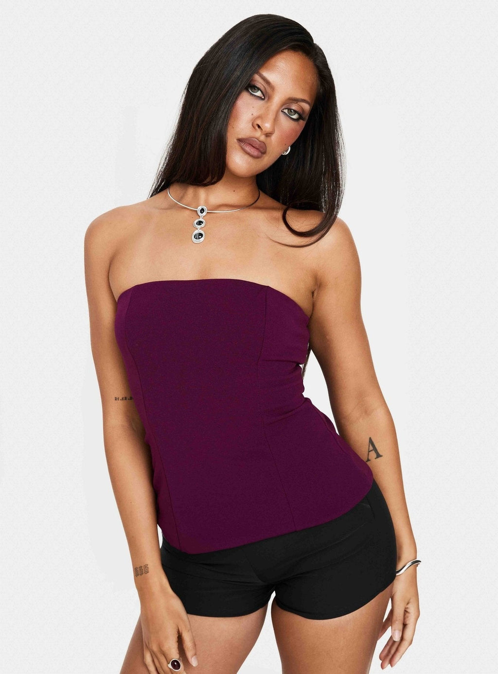 Loreto Strapless Tie Back Top Plum