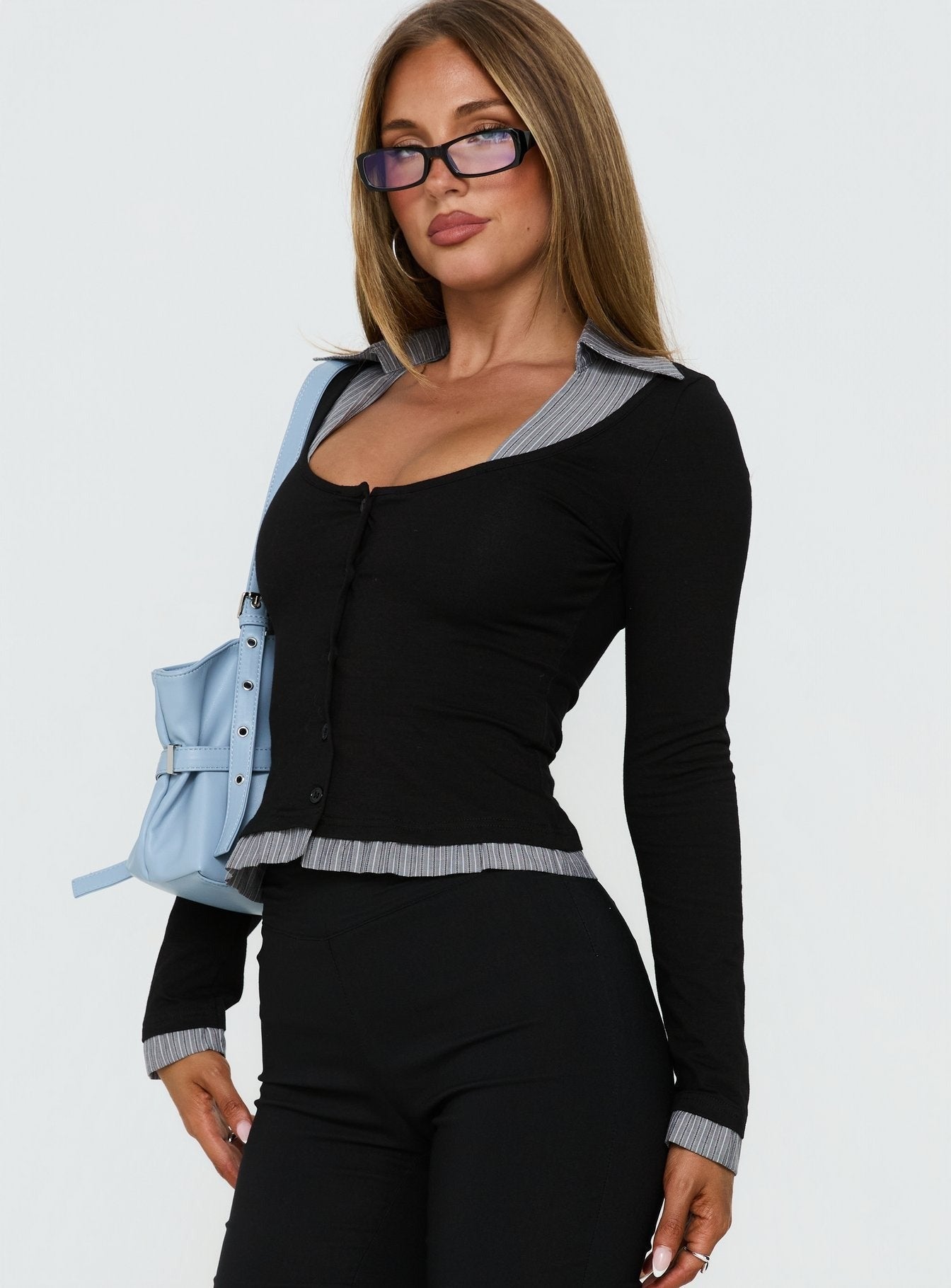 Orelie Layered Long Sleeve Knit Top Multi