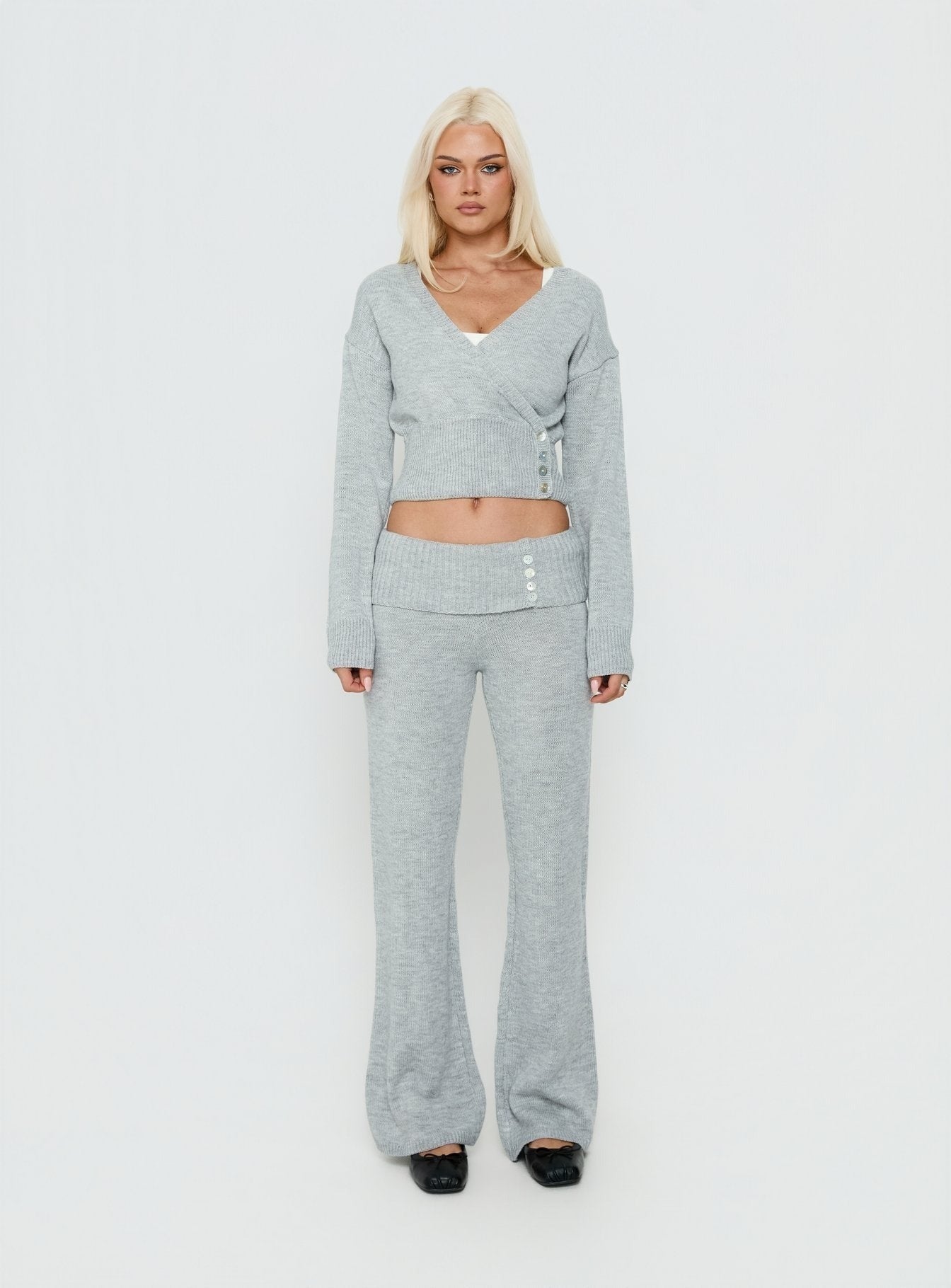 Odeline Wrap Knit Jumper Grey Marle