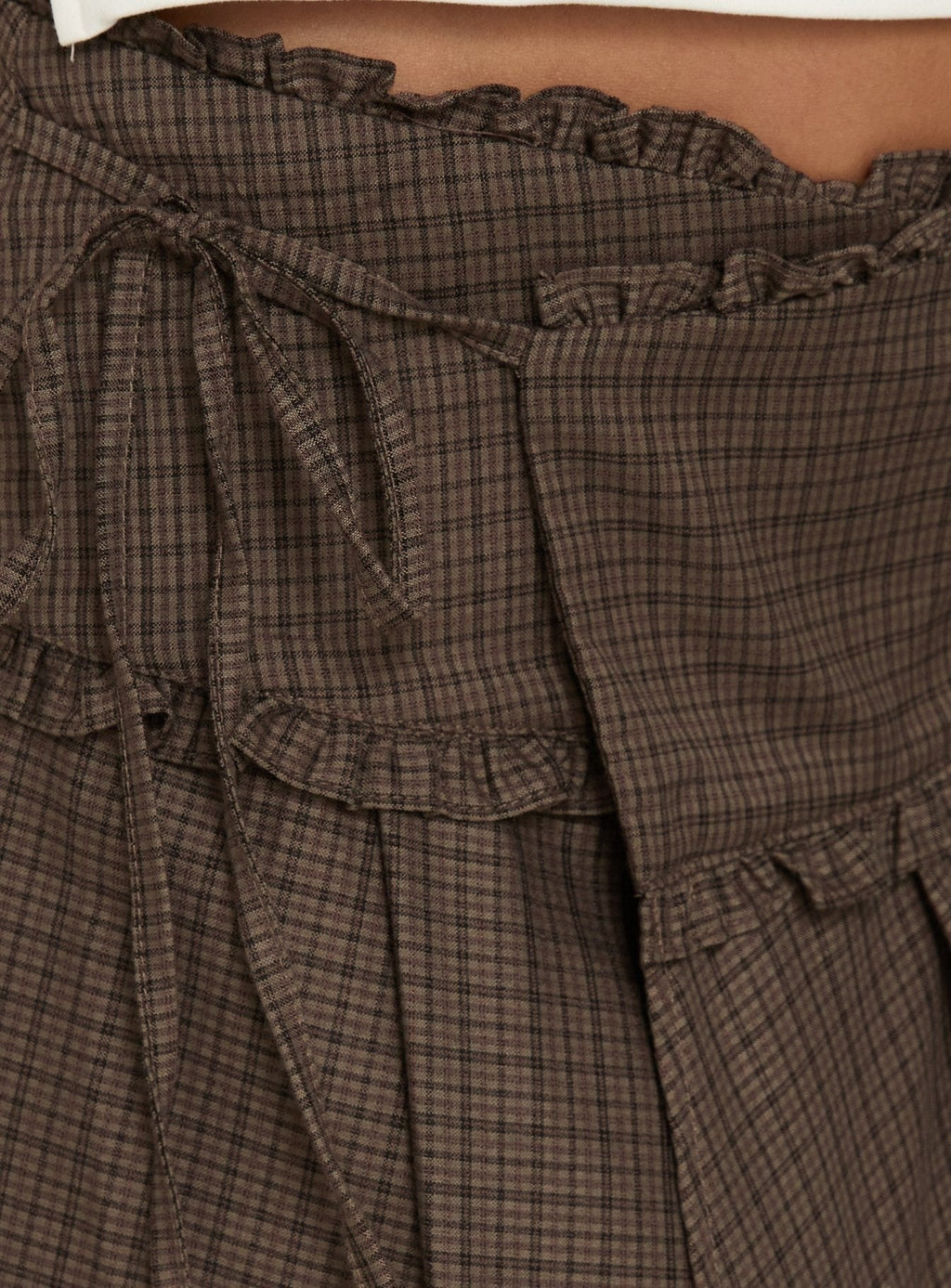 Ginella Pleated Tie Side Midi Skirt Brown Check