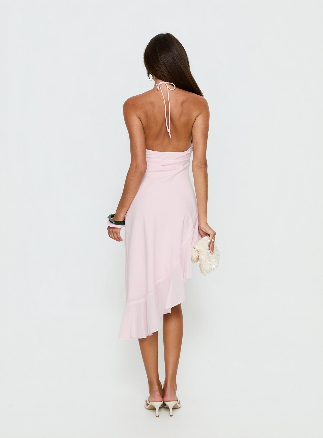 Anakaia Halter Asymmetrical Midi Dress Pink