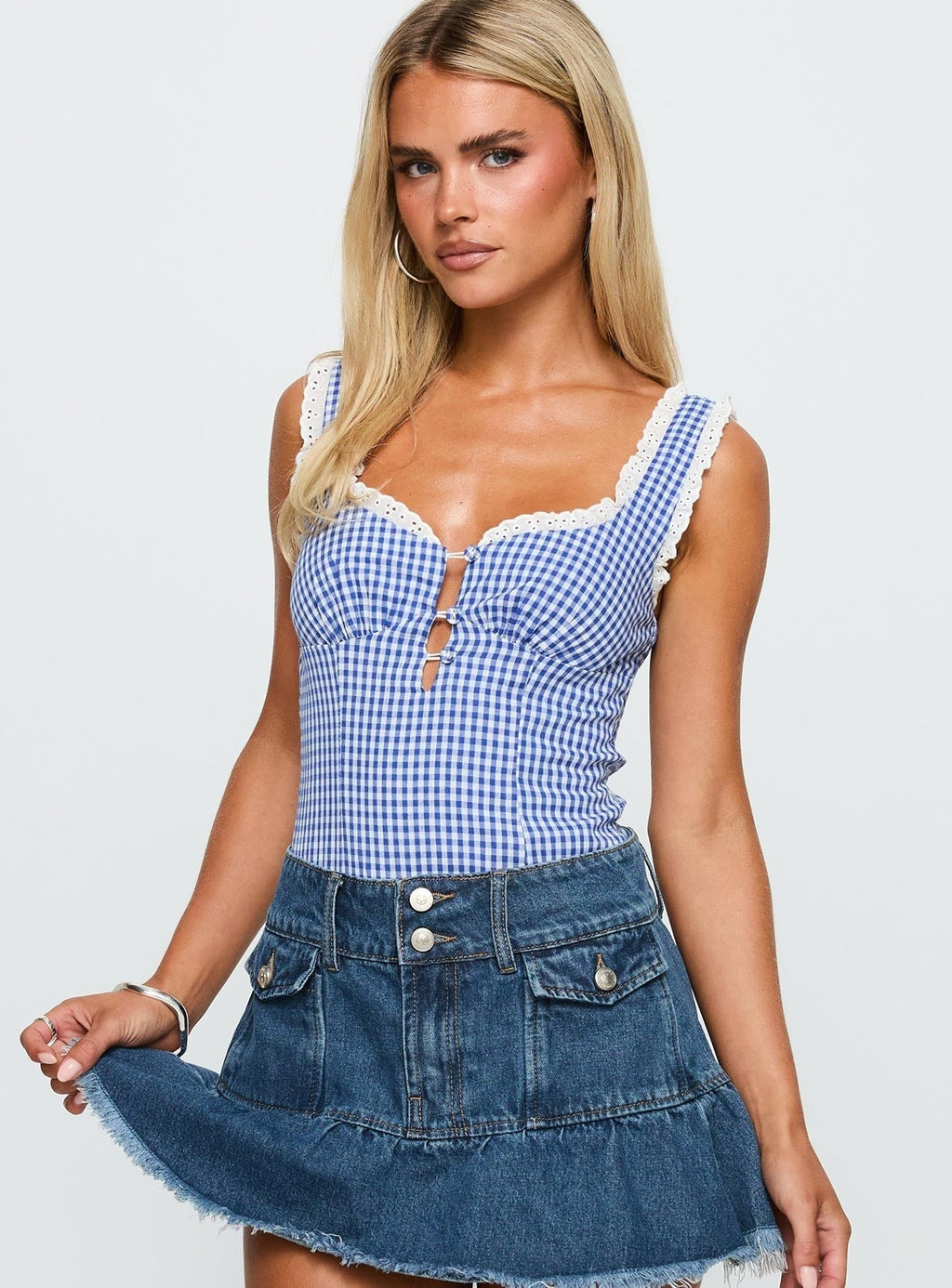 City Of Dreams Bodysuit Blue Gingham