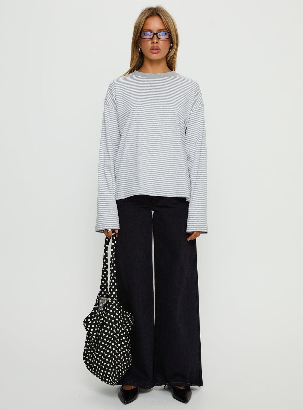Settle Down Long Sleeve Top Grey / White Stripe