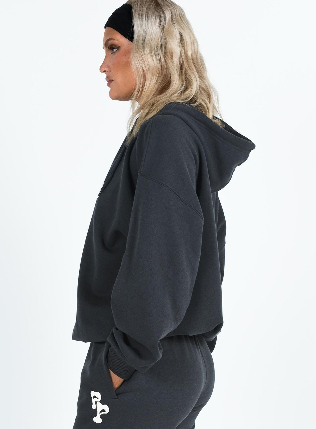 Princess Polly Hooded Sweatshirt Squiggle Text Black Sand / Eggshell