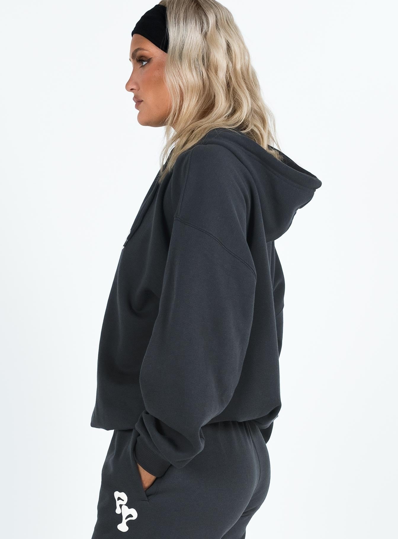 Princess Polly Hooded Sweatshirt Squiggle Text Black Sand / Eggshell