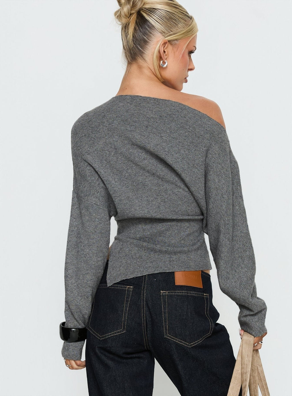 Kaelith Off shoulder Knit Sweater Dark Grey