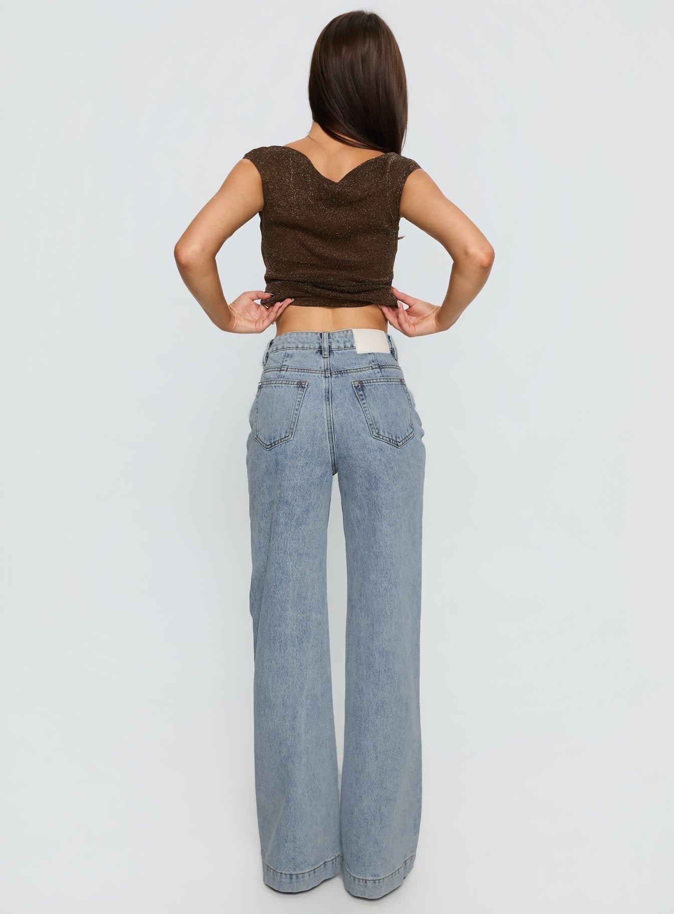 Goldie High Rise Wide Leg Pocket Jeans Light Wash