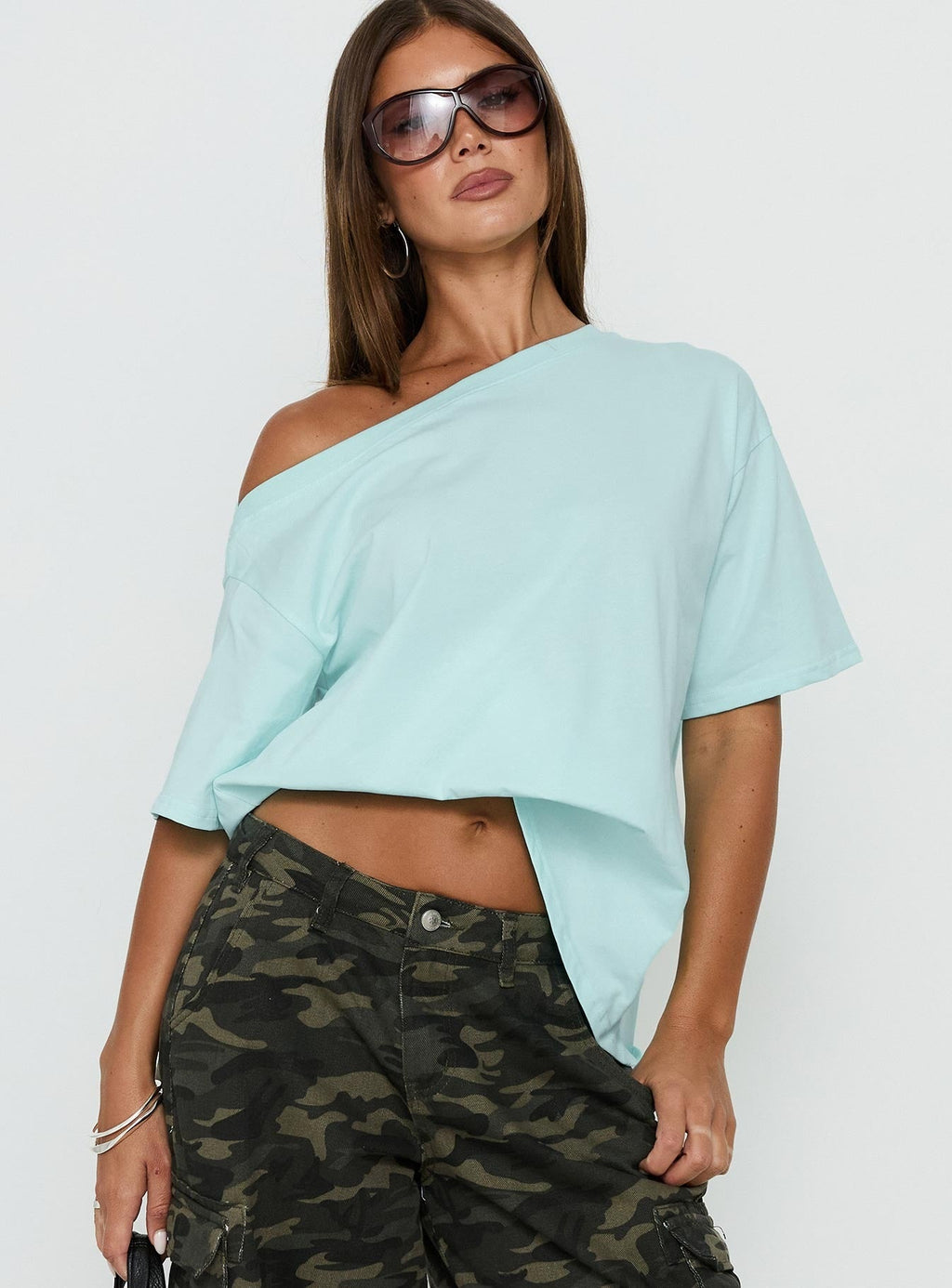 Settle Down One Shoulder Top Aqua