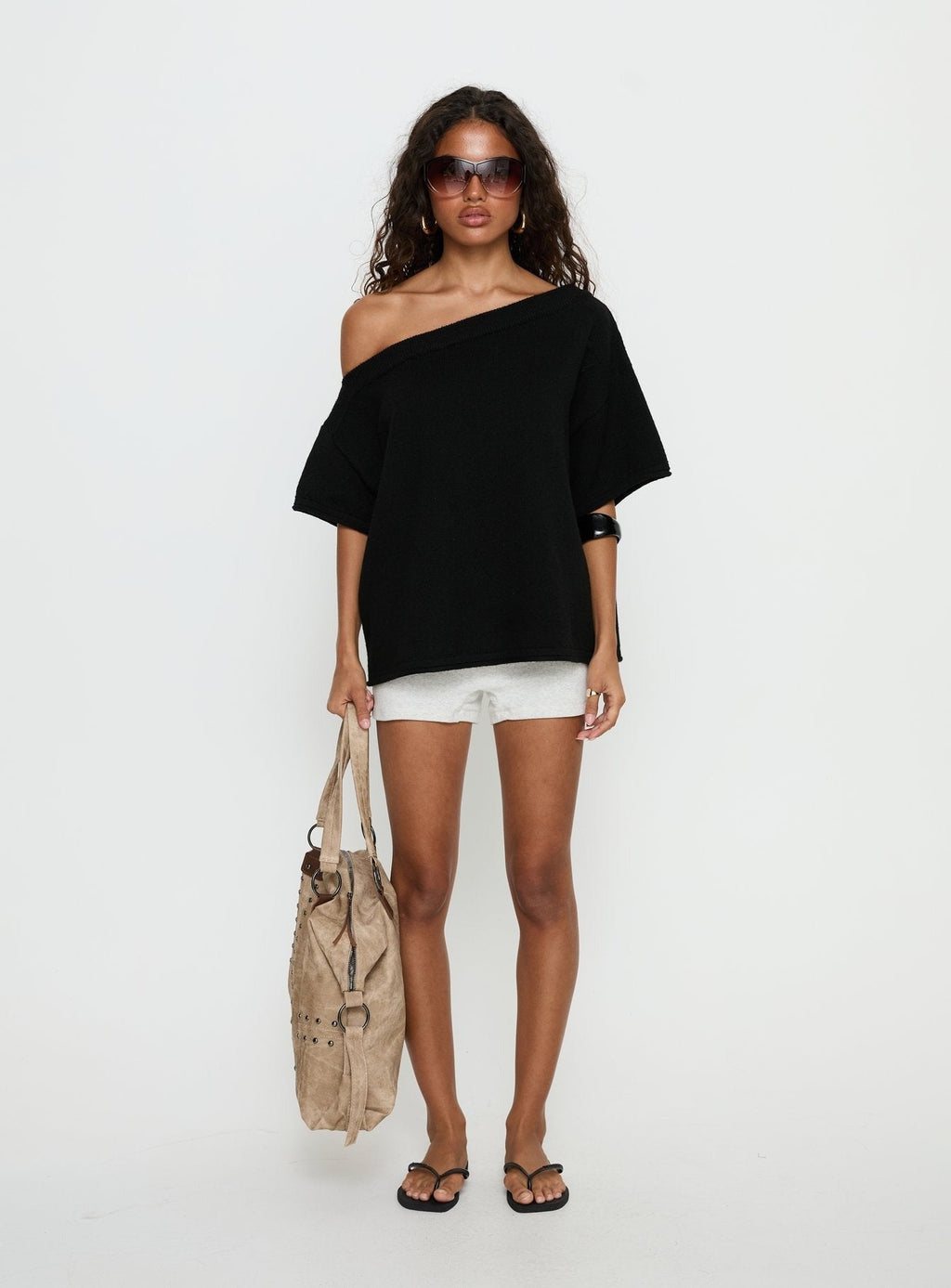 Kourta Off Shoulder Oversized Knit Top Black