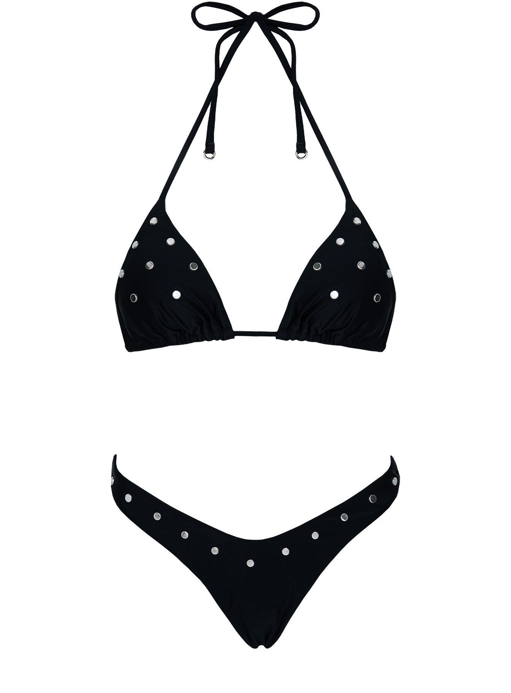 Ellie High Cut Studded Bikini Bottoms Black