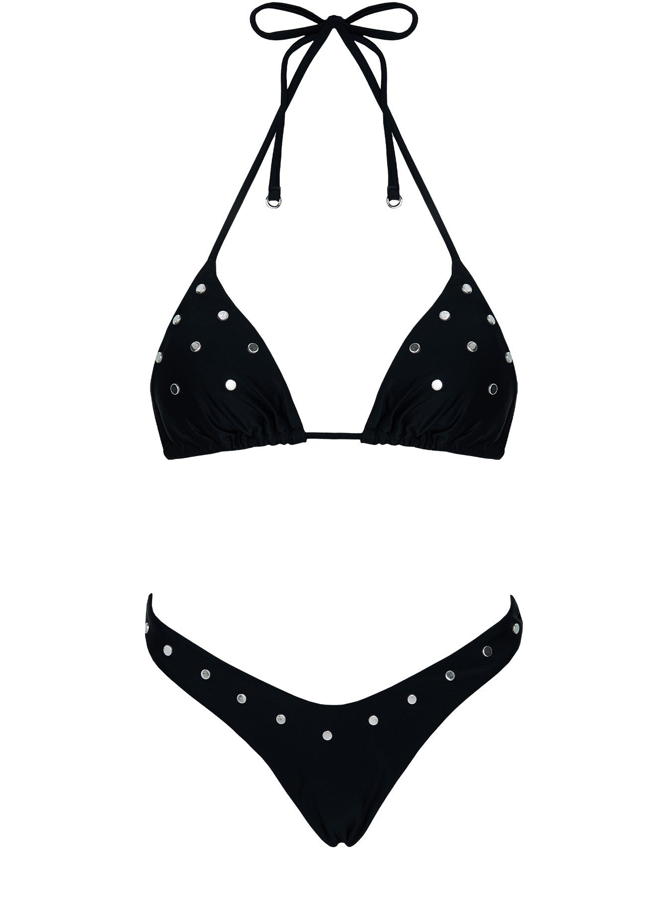 Ellie High Cut Studded Bikini Bottoms Black