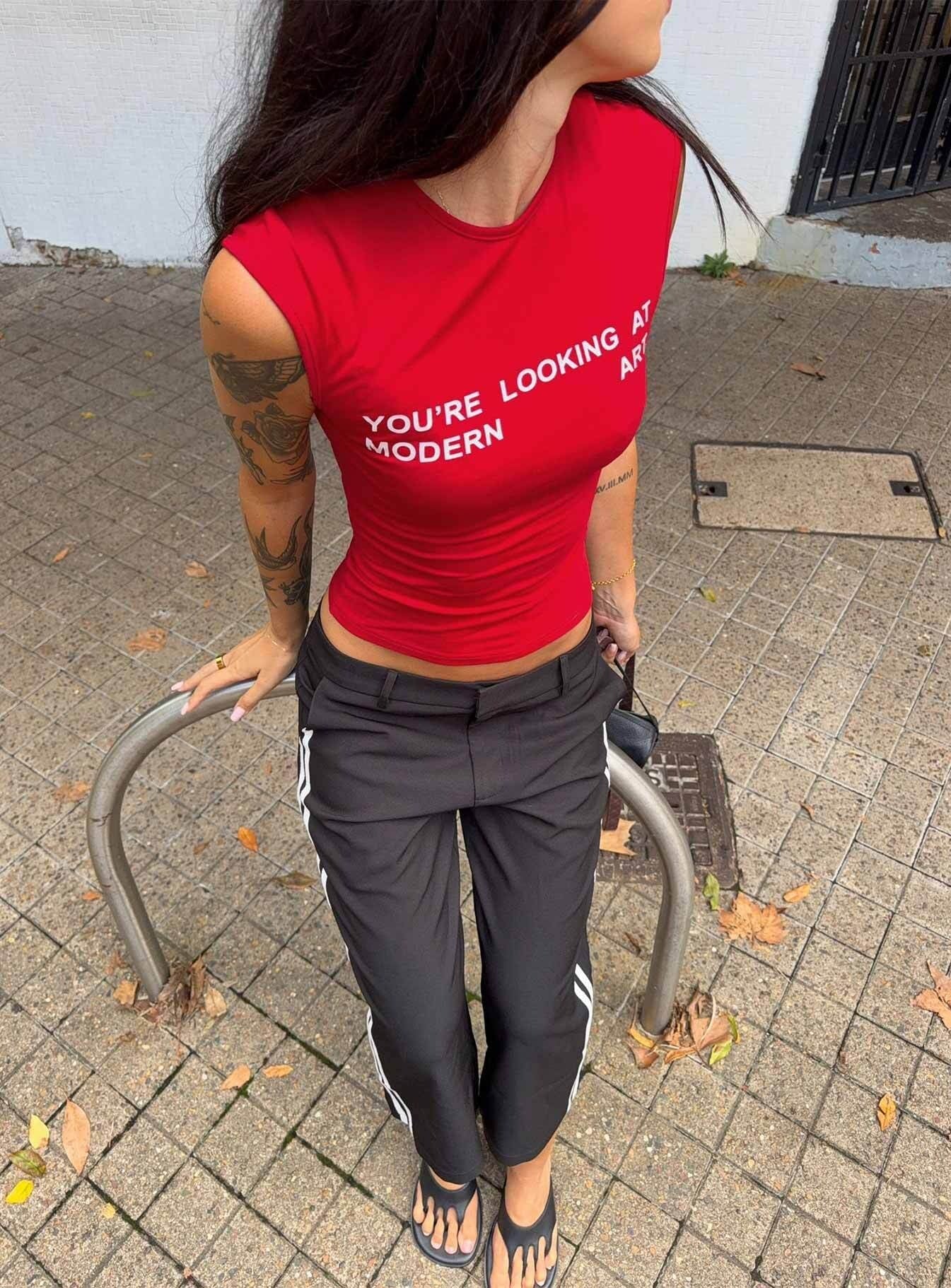 Modern Art Graphic Baby Tee Red