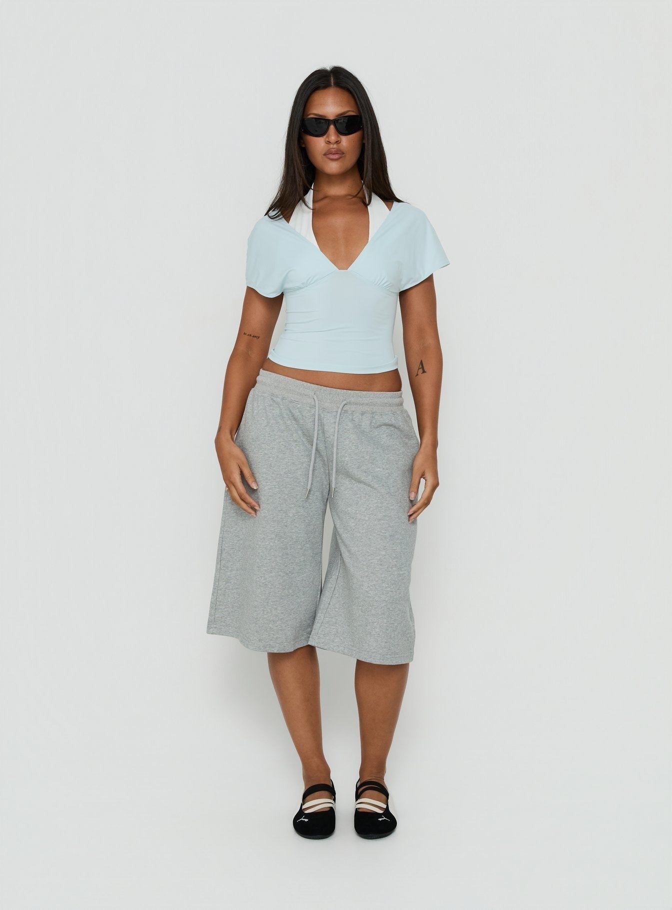 Beea Layered Halter Short Sleeve Top Blue / White