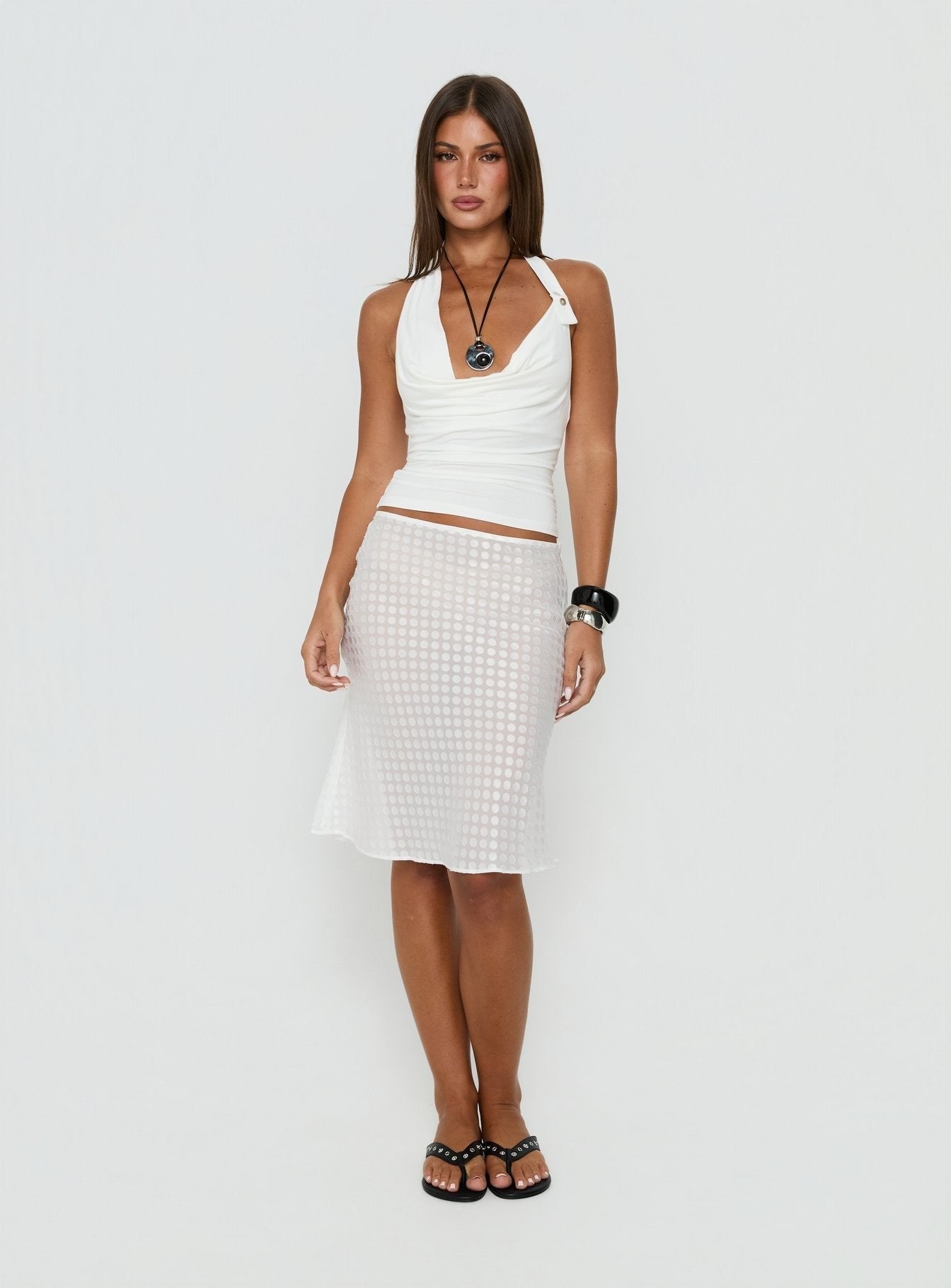Esperia Halter Cowl Neck Top White