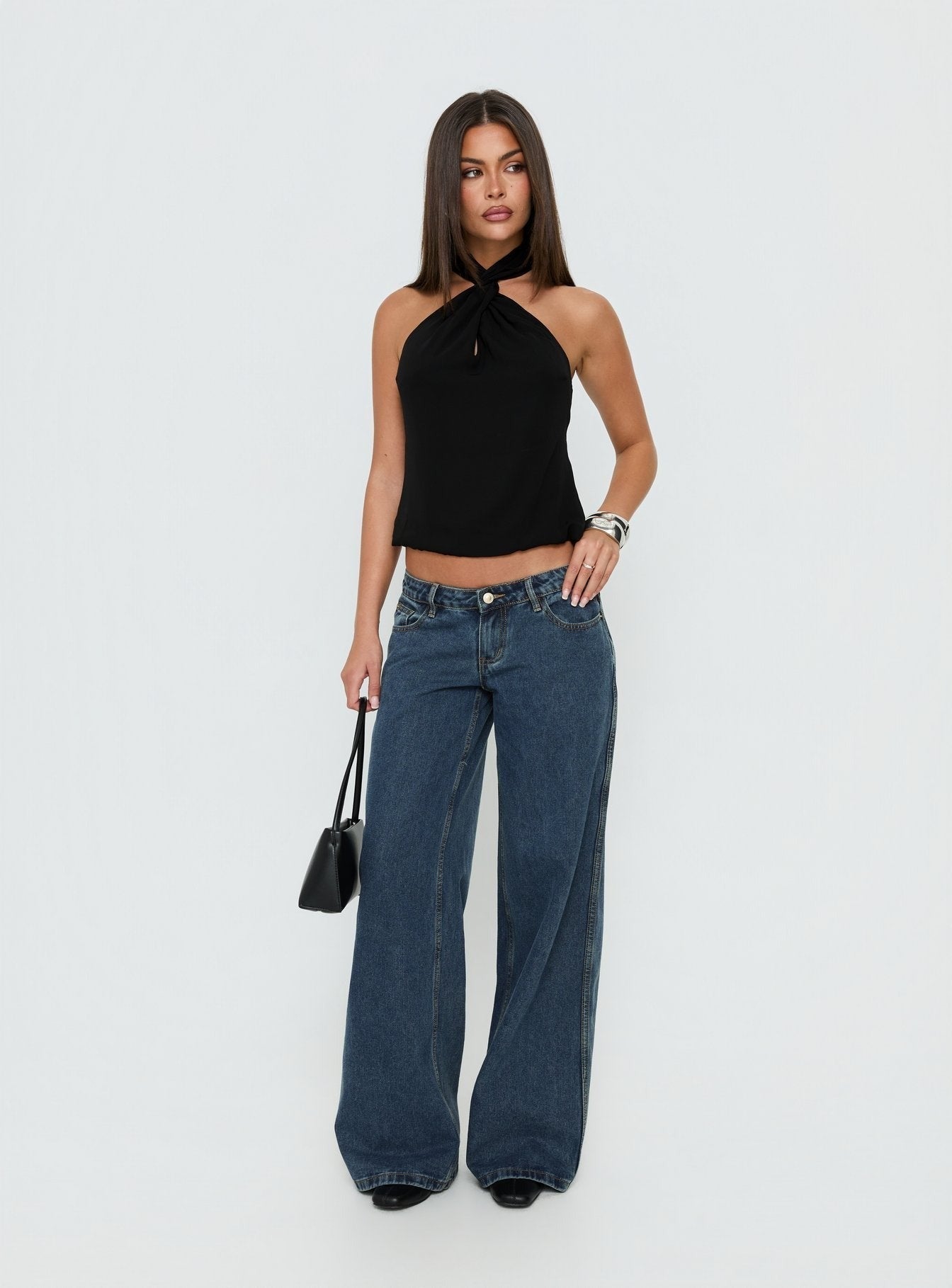 Picco Ultra Low Rise Wide Leg Jeans Dark Blue Wash