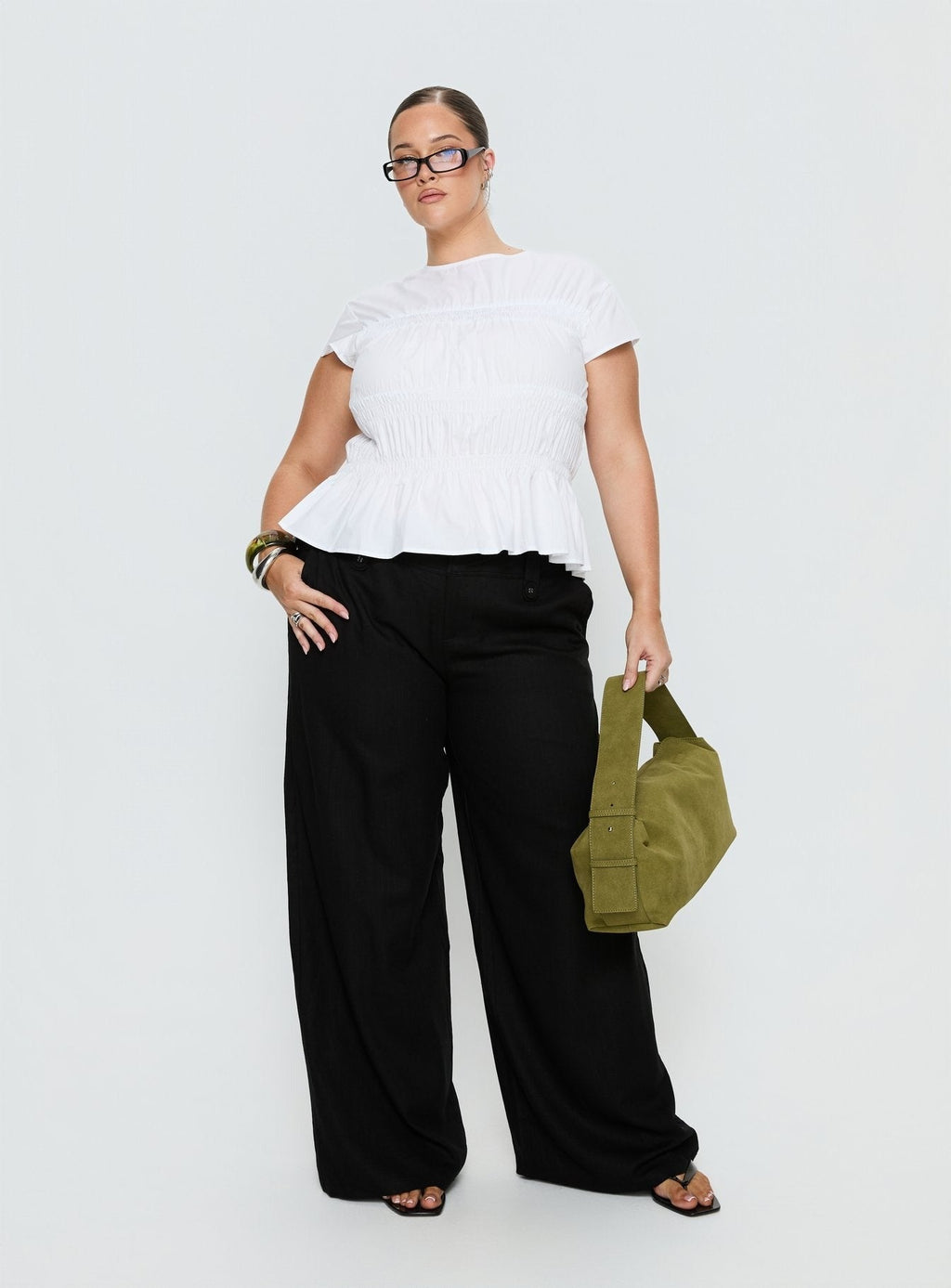 Dripping Diamonds Ruched Top White Curve