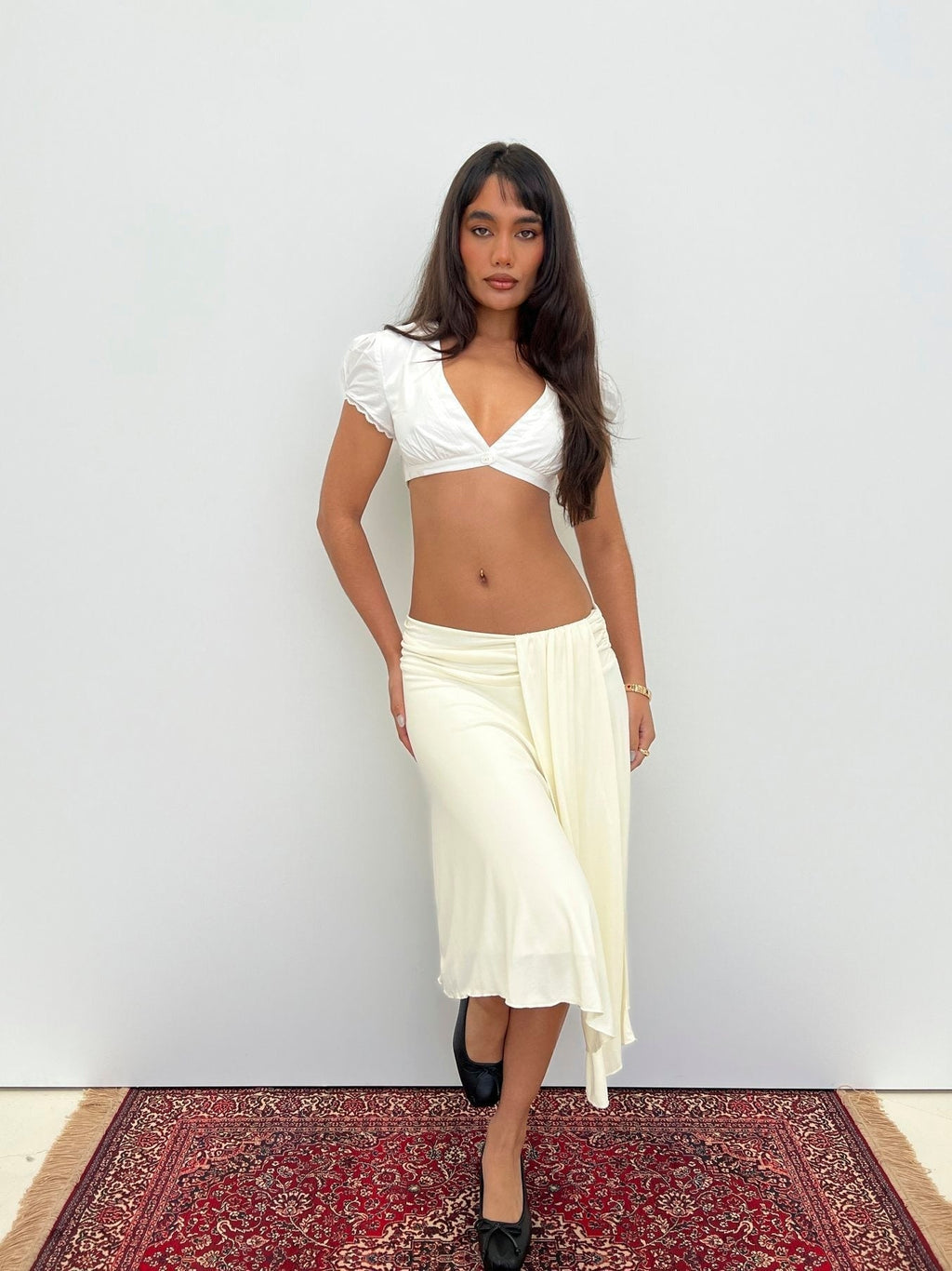 Iselda Draped Midi Skirt Cream