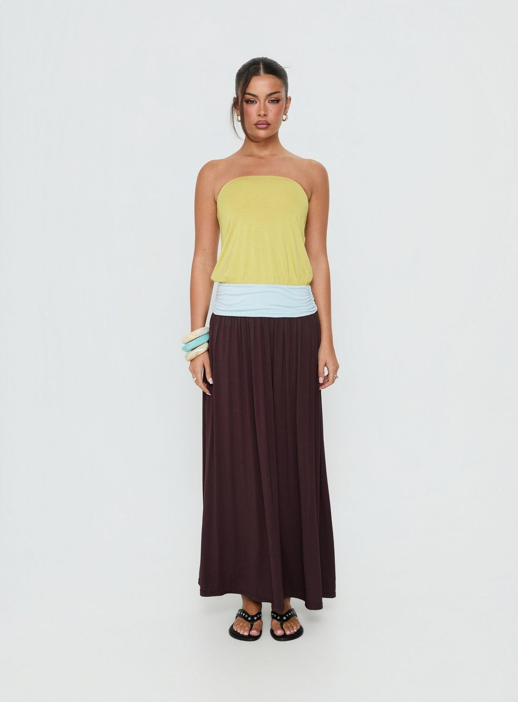 Heart Swarm Colour Block Strapless Maxi Dress Multi