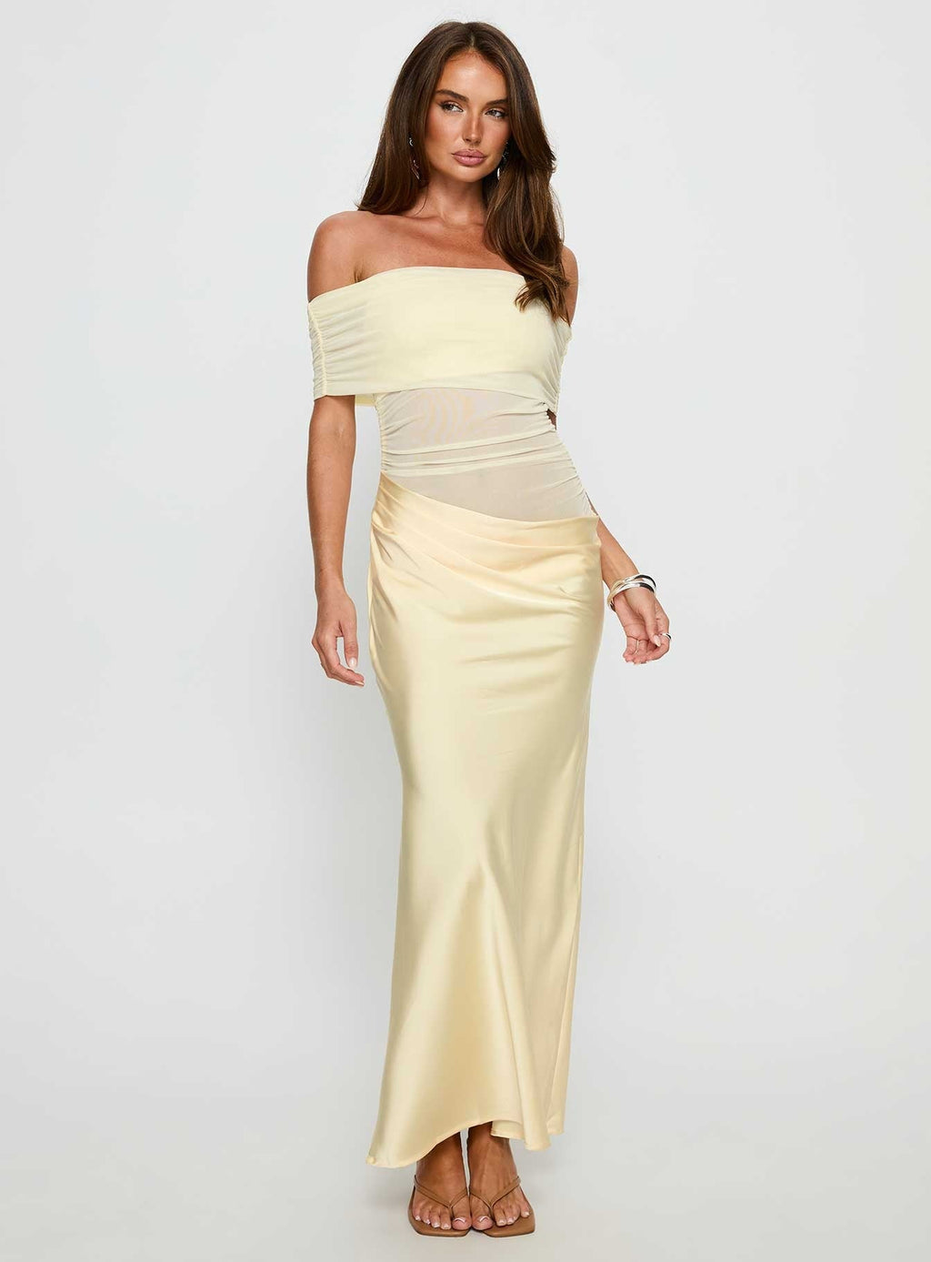 Osprey Mesh Off Shoulder Maxi Dress Yellow