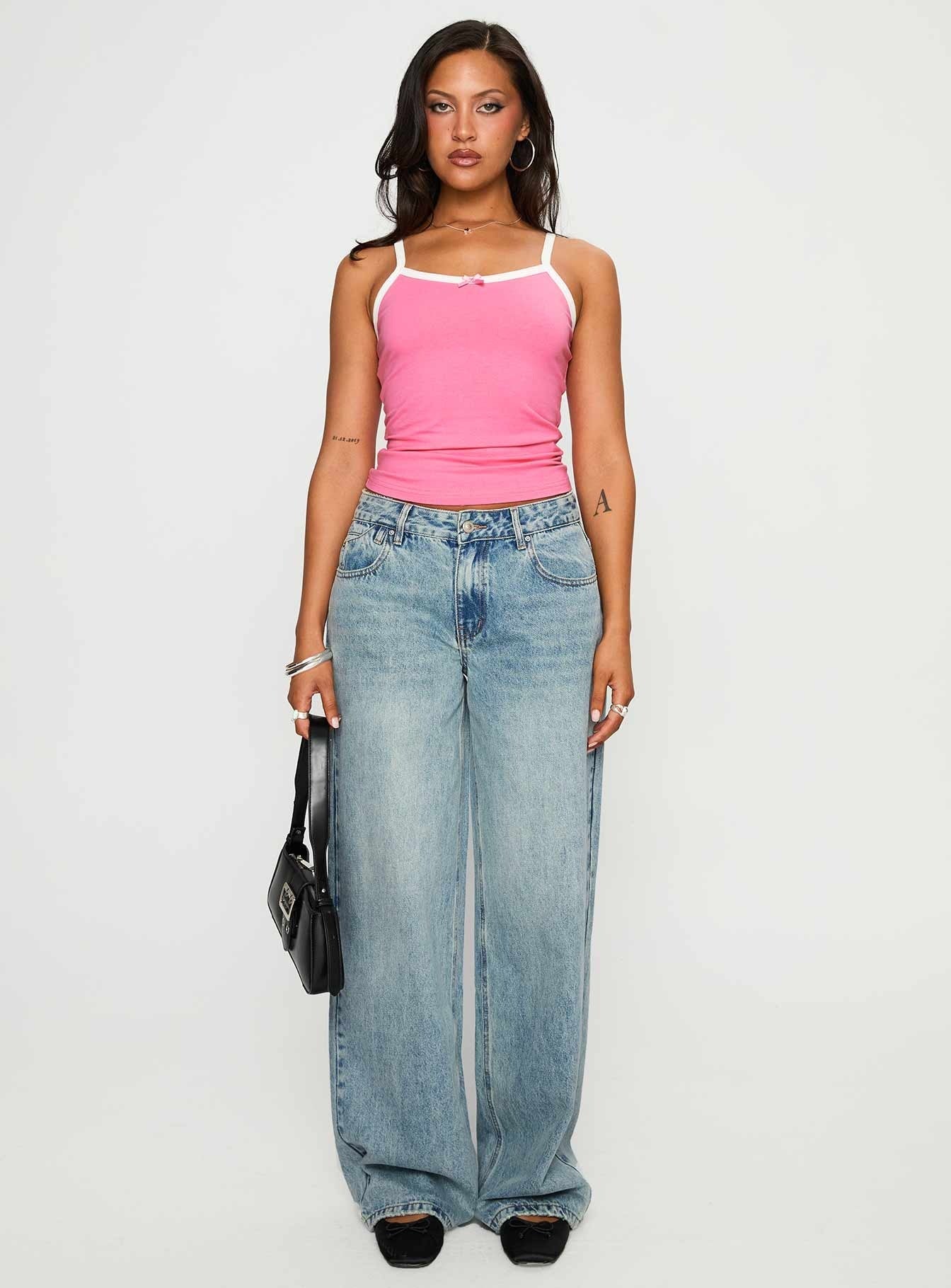 Call My Bluff Lace Trim Top Pink / White