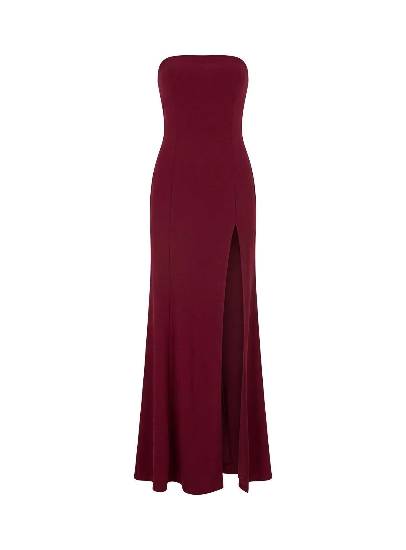 Diamanti Strapless High Slit Maxi Dress Burgundy